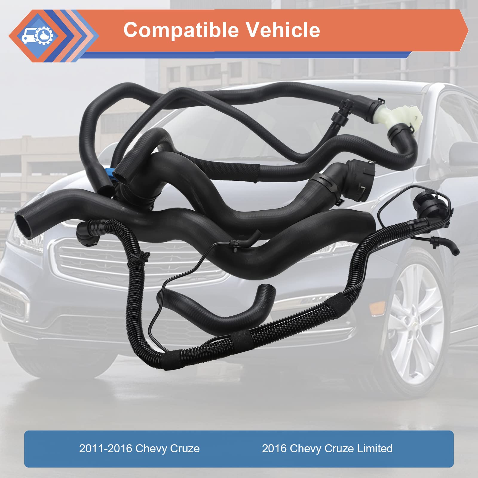 6 Pcs Engine Radiator Coolant Hose & Heater Hose & Pcv Pipe & Coolant Inlet Hose Set Compatible With Chevy Vehicle 2011-2016 Cruze 1.4L, Replace#13251447 13251435 13291779 94543097 25193343 55596898