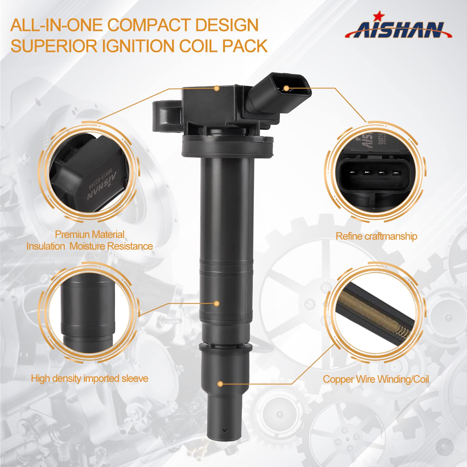 Aishan Set Of 4 Ignition Coil Pack Compatible With Toyota 4Runner Camry Fj Cruiser Matrix Solara Tacoma Tundra, Scion Xb, Lexus