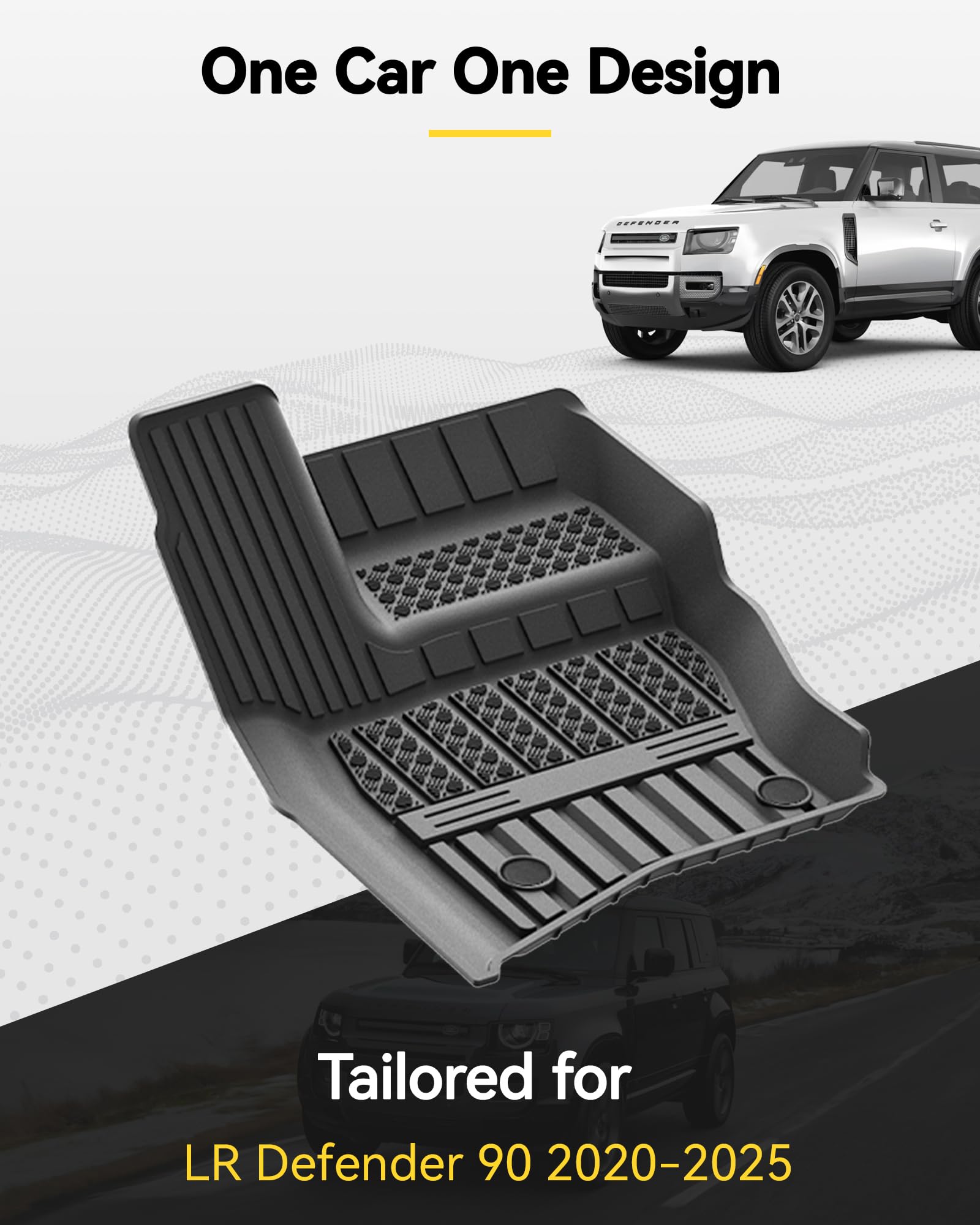 3W Floor Mats & Cargo Liner For Land Rover Defender 90 2020-2024 2025(3Pcs),Tpe All Weather Custom Fit Floor Liner,Black