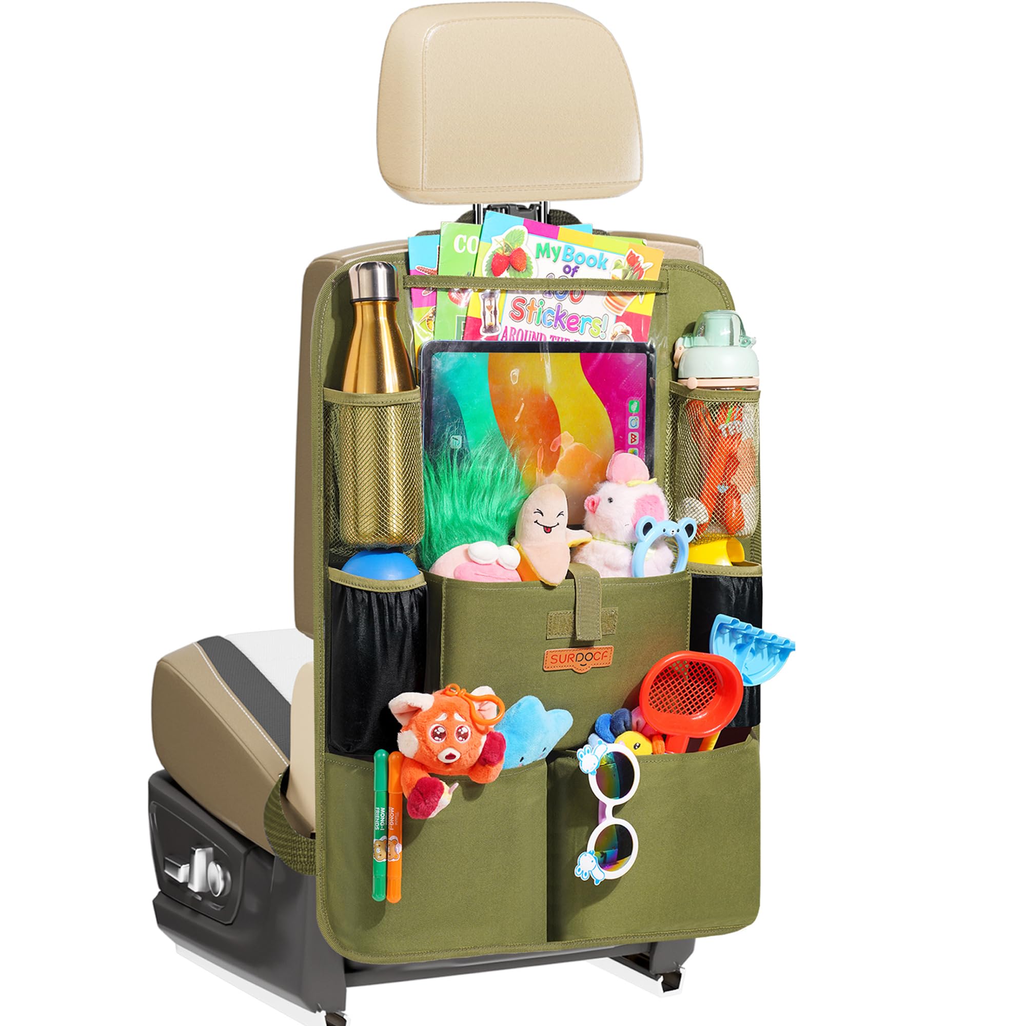 Surdoca Upgraded Car Organizer With 11-In Touch Screen Tablet Holder, Backseat Organizer With 8 Pockets, Car Seat Protector Road