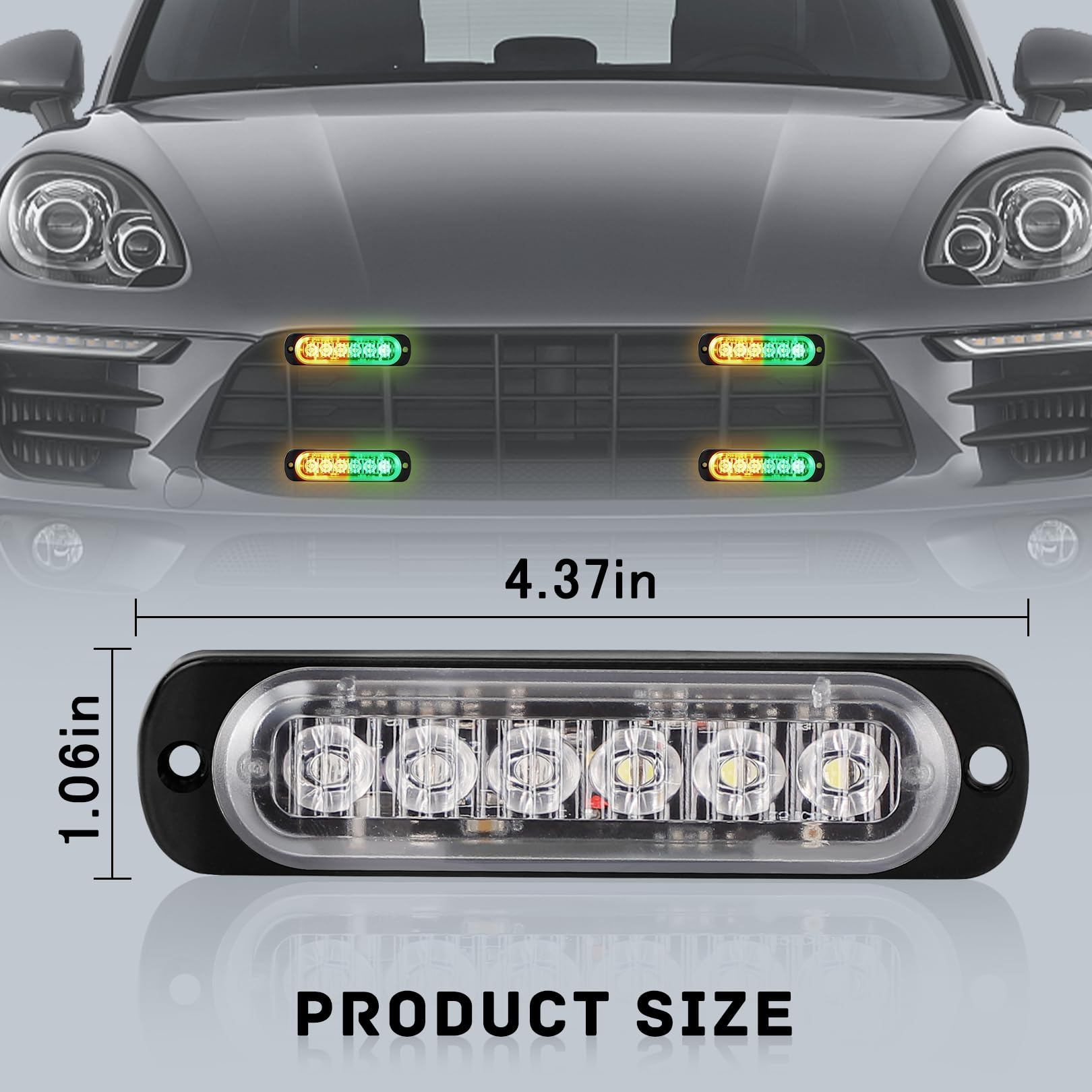 Seisso 4-Pack 6 Led Amber Strobe Lights Vehicles Trucks Emergency Strobe Lights Kit 12V -24V Warning Hazard Flash Strobe Lights