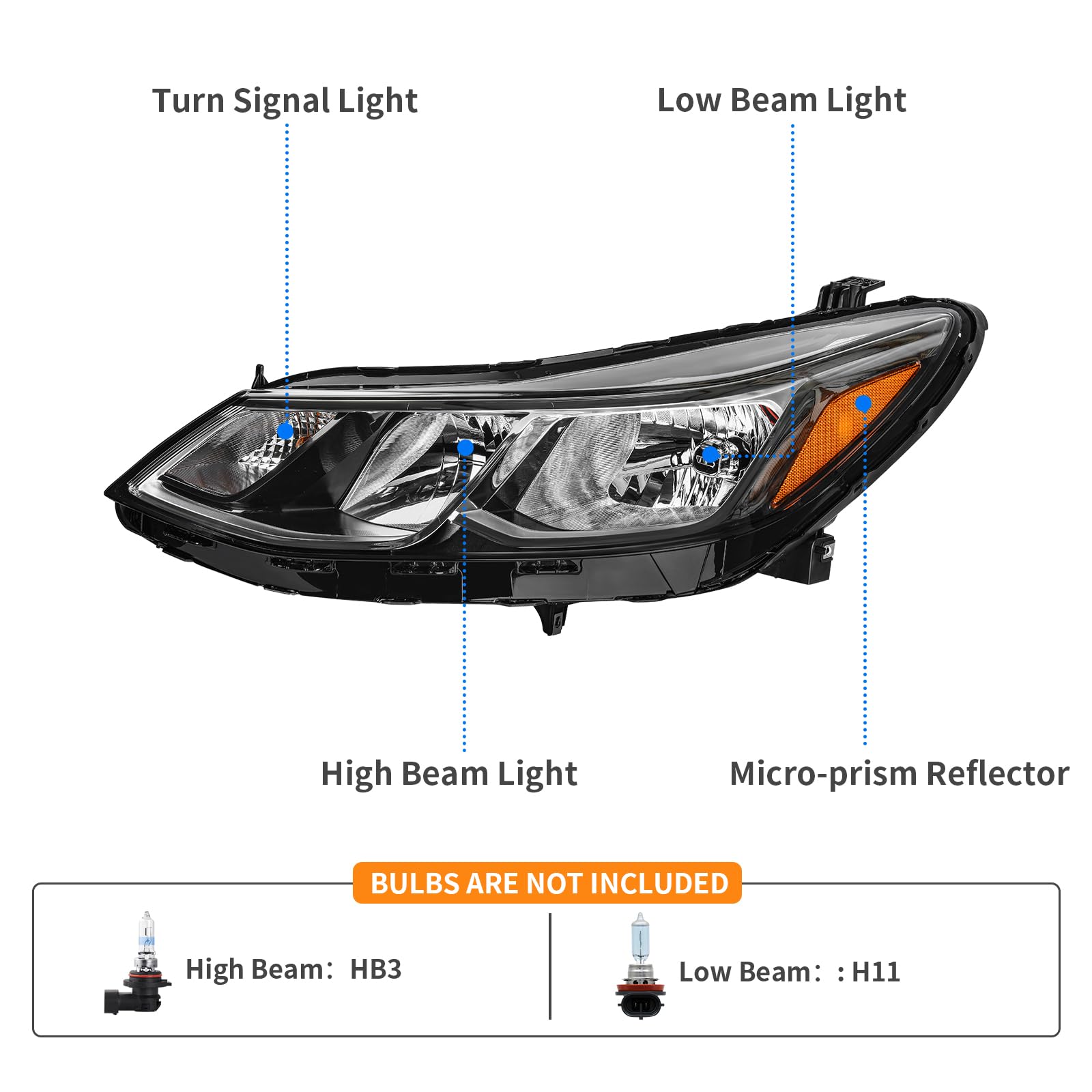 Dwvo Headlight Assembly Compatible With 16 17 18 19 2016 2017 2018 2019 Chevy Cruze 2016-2019 16-19 Replacement Headlamp Black H