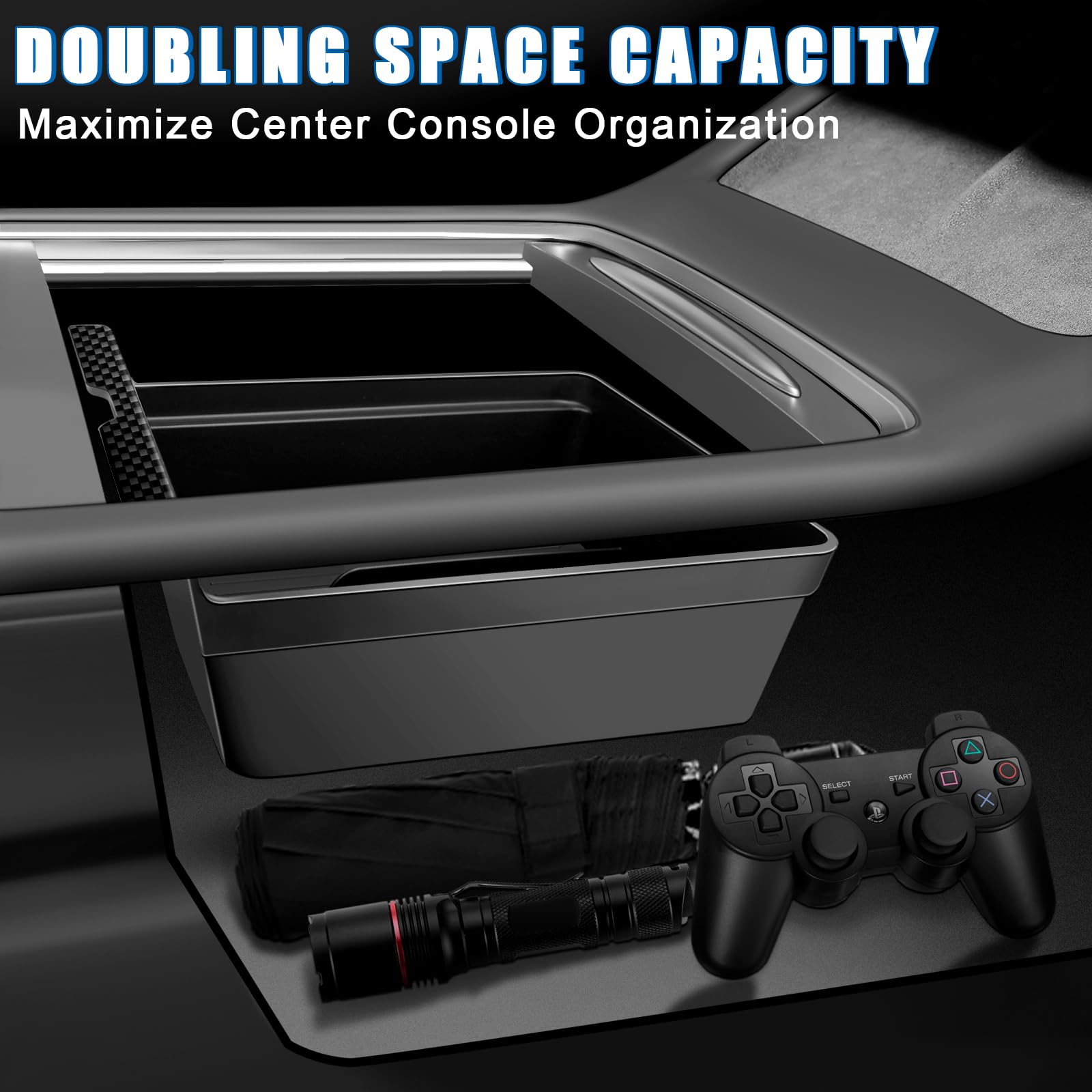 XINTUO 5Pcs Center Console Organizer Tray Compatible for Tesla Model 3 Model Y Accessories 2024 2023-2021 Armrest Hidden Drawer