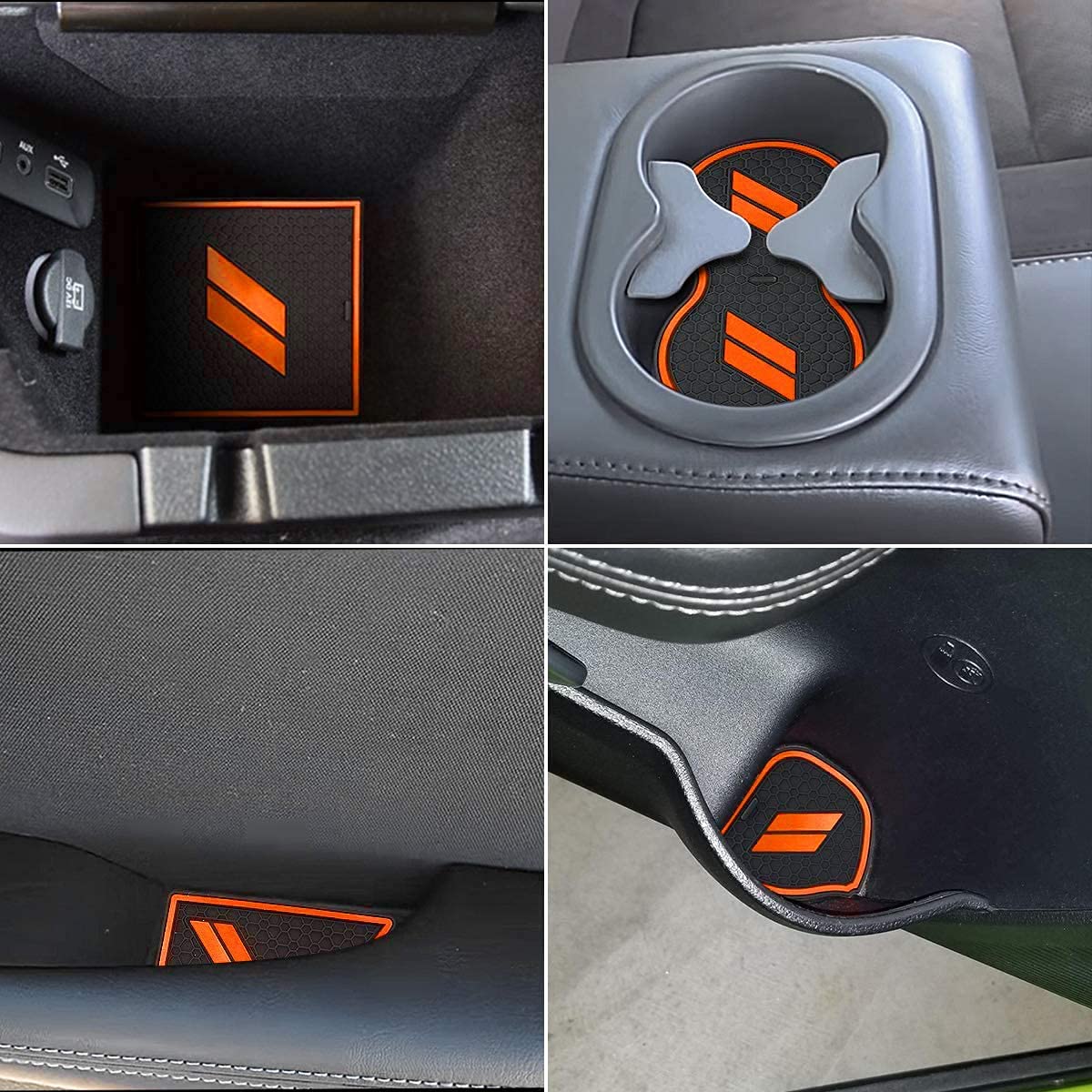 Auprite Non-Slip Anti Dust Mats For Dodge Challenger Accessories 2015-2022, Custom Cup Holder Liners Mats Door Pocket Center Console Liners (Orange/11Pcs)