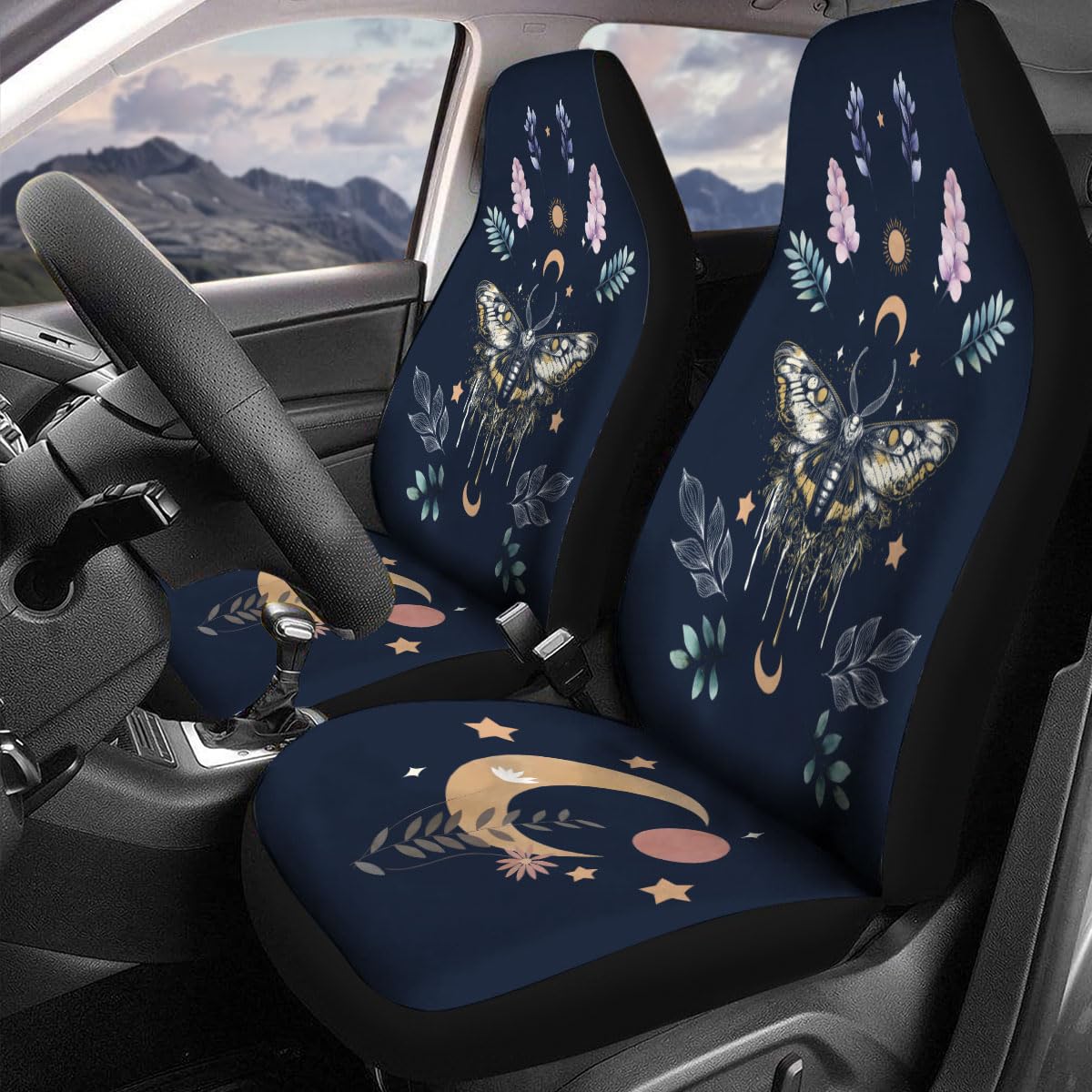 GENANY Butterfly 2 Front Car Seat Covers for Truck Sedan SUV, Moth Durable Automotive Moth Seat Covers, Breathable Bucket Seat C
