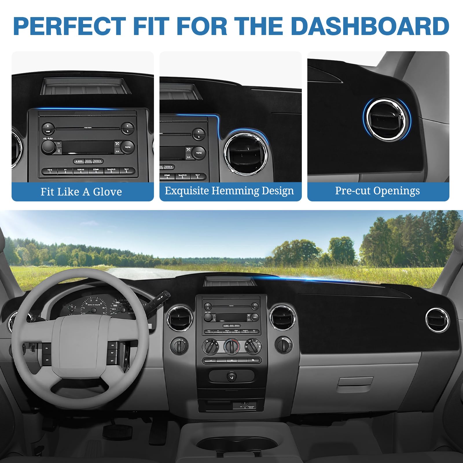 FIILINES Dash Cover for Ford F-150 F150 2004-2008, Dash Mat f150 Dashboard Cover Accessories Suede Mat Sunshade Anti-Slip Pad Ca