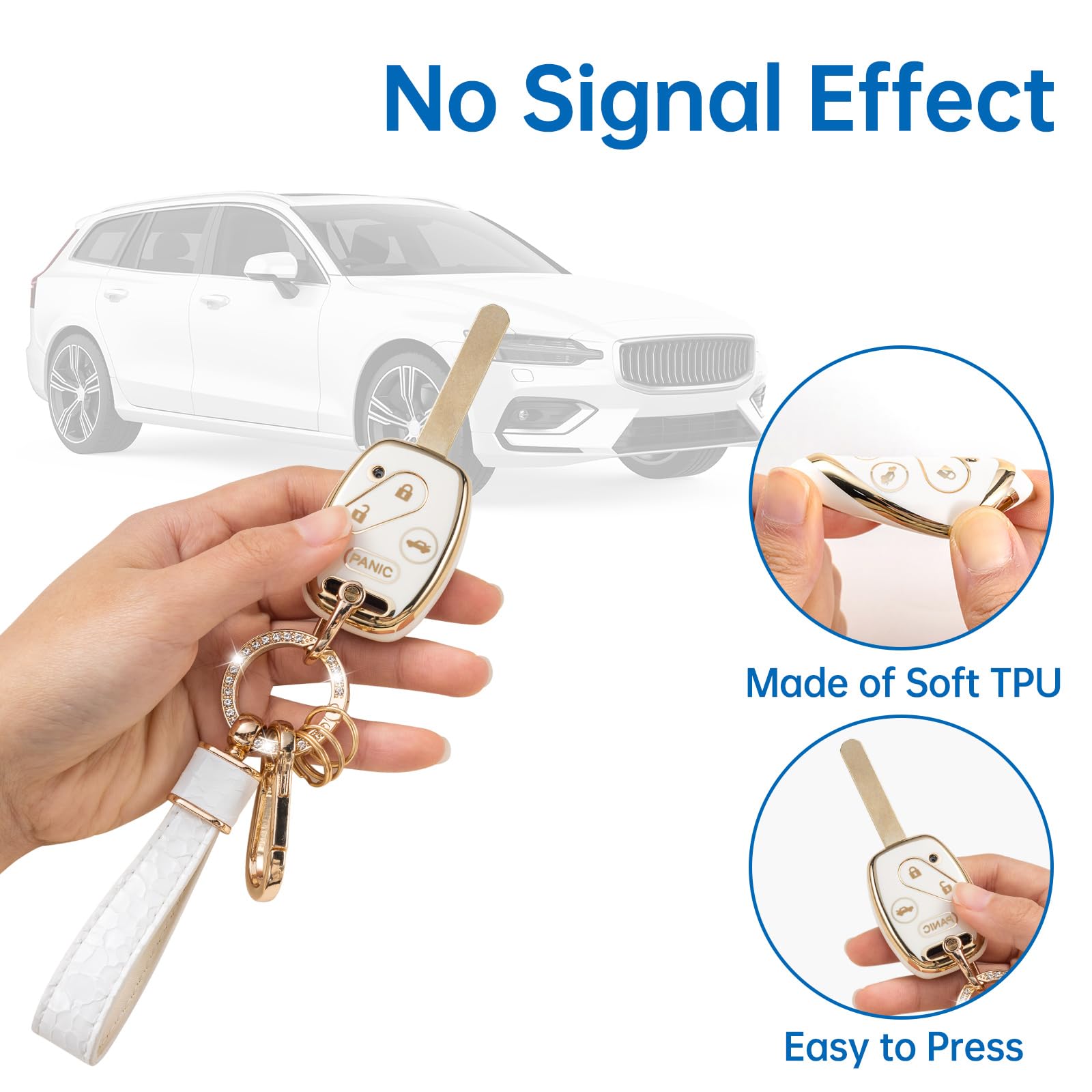 Cacarlike For Honda Key Fob Cover With Honda Keychain, Car Key Fob Case Compatible With Accord Civic Ex Pilot Cr-V Smart Key Pro