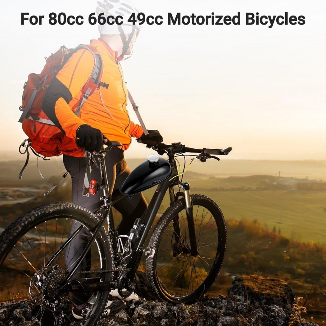Yeesport Motorized Bike Fuel Tank, 4L / 1 Gal Replacement Gas Fuel Petrol Tank For 49Cc 66Cc 80Cc Motorized Bicycles, Easy To Install, Include Tank Cap & Switch Valve, Black (4L/1Gal) (4L/1Gal)