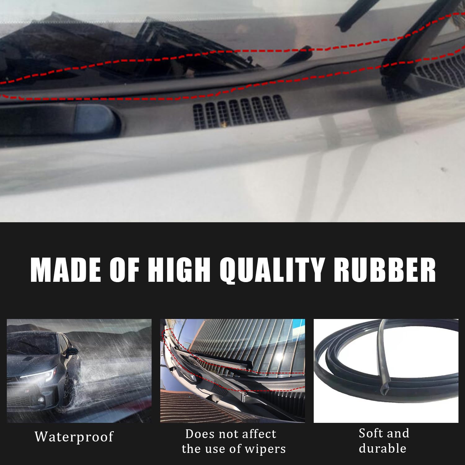 Pincuttee 1.7M/ 5.6Ft Car Seal Strip For Front Windshield,Rubber Seal Strip For Front Windshield,Black Rubber Seal Car Windshield Window Door Seal Strip,Weather Seal Stripping(H-Shape-1.7M)