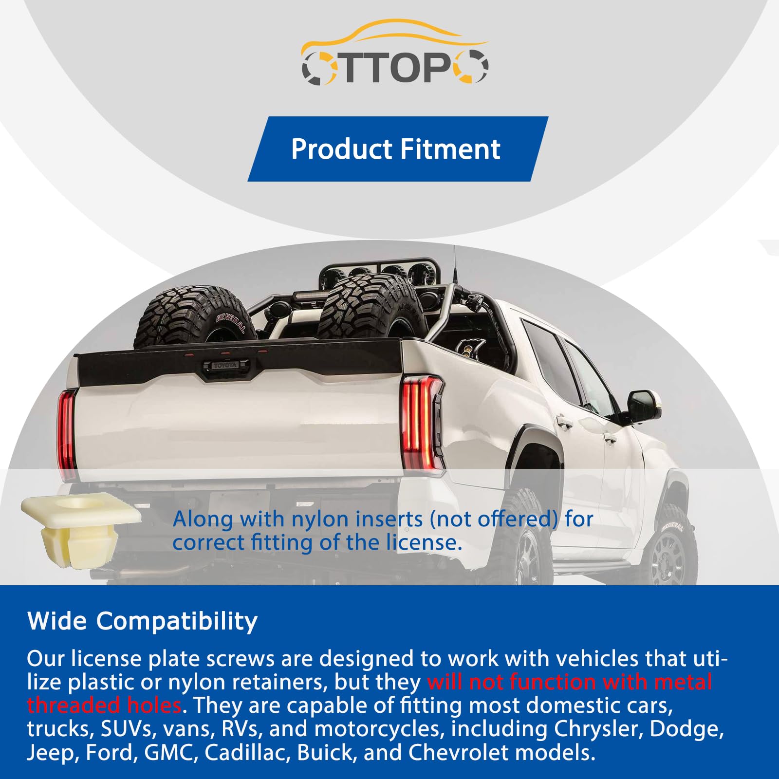 OTTOPO Black License Plate Screws - 18-8 Stainless Steel Phillip Pan Head, 8 Pack for Domestic Vehicles, Front & Rear Bolts