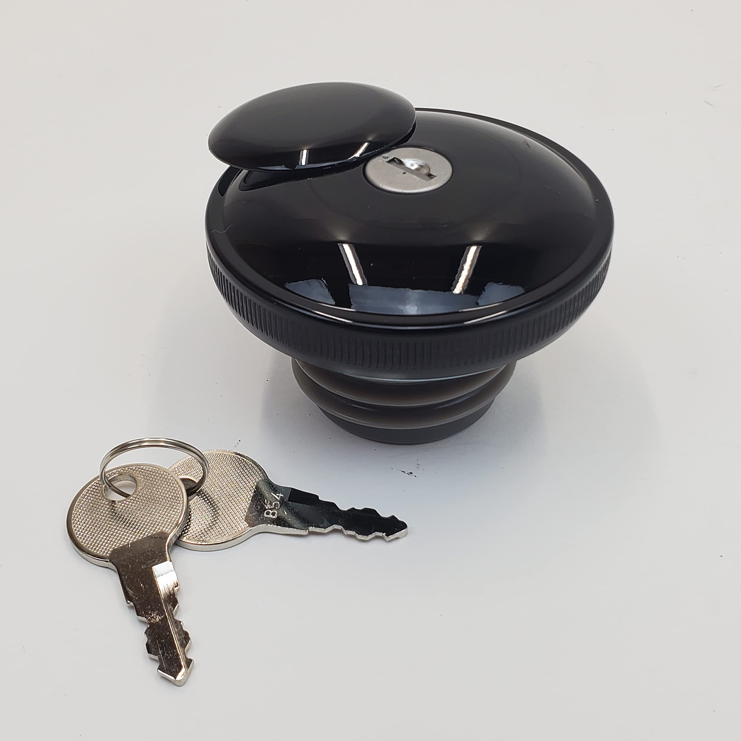 Gloss Black Locking Gas Cap For 1996-2022 Harley Street Glide, Electra Glide, Road Glide, Road King, Softail, Dyna & Sportster Models - Right Hand Thread Vented W/ 2 Keys - Chopper Bobber Anti-Theft