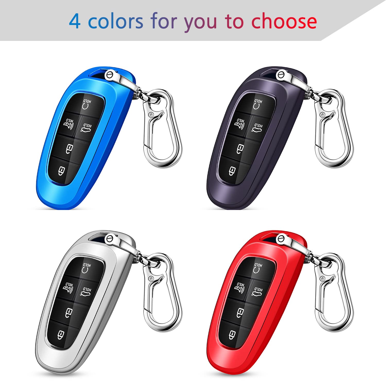 Qbuc For Hyundai Key Fob Cover,Soft Tpu 360 Degree Car Key Case Protector With Keychain Compatible With 2022 2021 2020 Hyundai Sonata Santa Fe Tucson Keyless Entry 3/4/5/7 Buttons Smart Key(Blue)