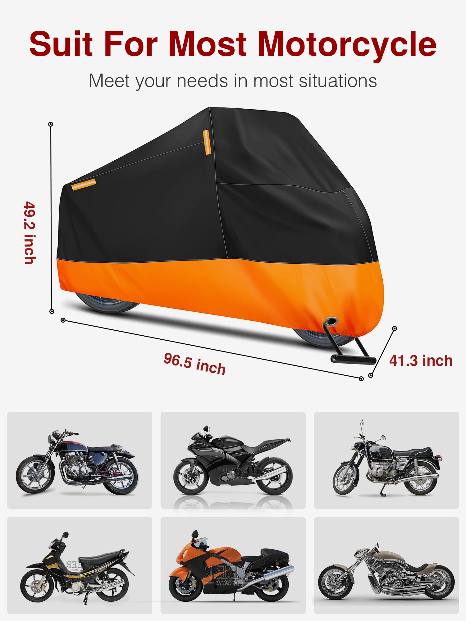 Puroma Motorcycle Cover Heavy Duty Scooter Cover Waterproof Outdoor All Season Universal Weather Quality Protection with Night R