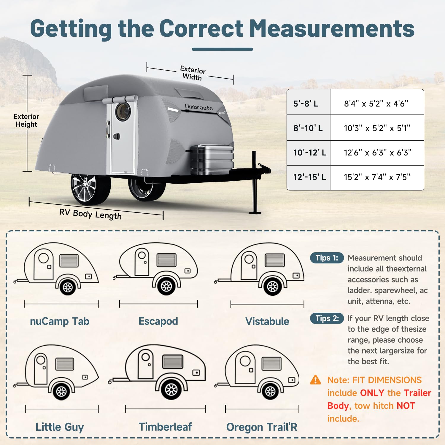 Umbrauto Teardrop Travel Trailer Cover Fits 12'-15' Trailers, 7 Layers Top Heavy Duty Waterproof Camper Cover With Windproof Str