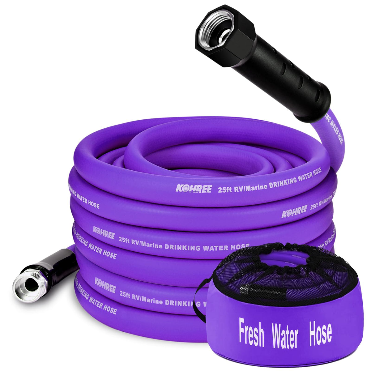 Kohree 25FT RV Water Hose with Storage Bag, 5/8'' Premium Drinking Water Hose, Leak-free, No Odor, Anti-Kink and Flexible Garden