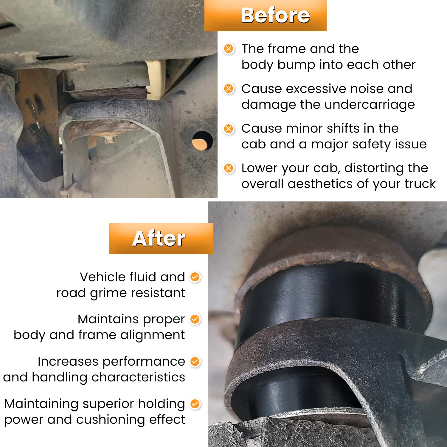 7-141 Body and Cab Mount Bushing Kit for Chevy Silverado & Sierra 1500/2500 2WD/4WD 1999-2014 Polyurethane Body Cab Mounts & Was