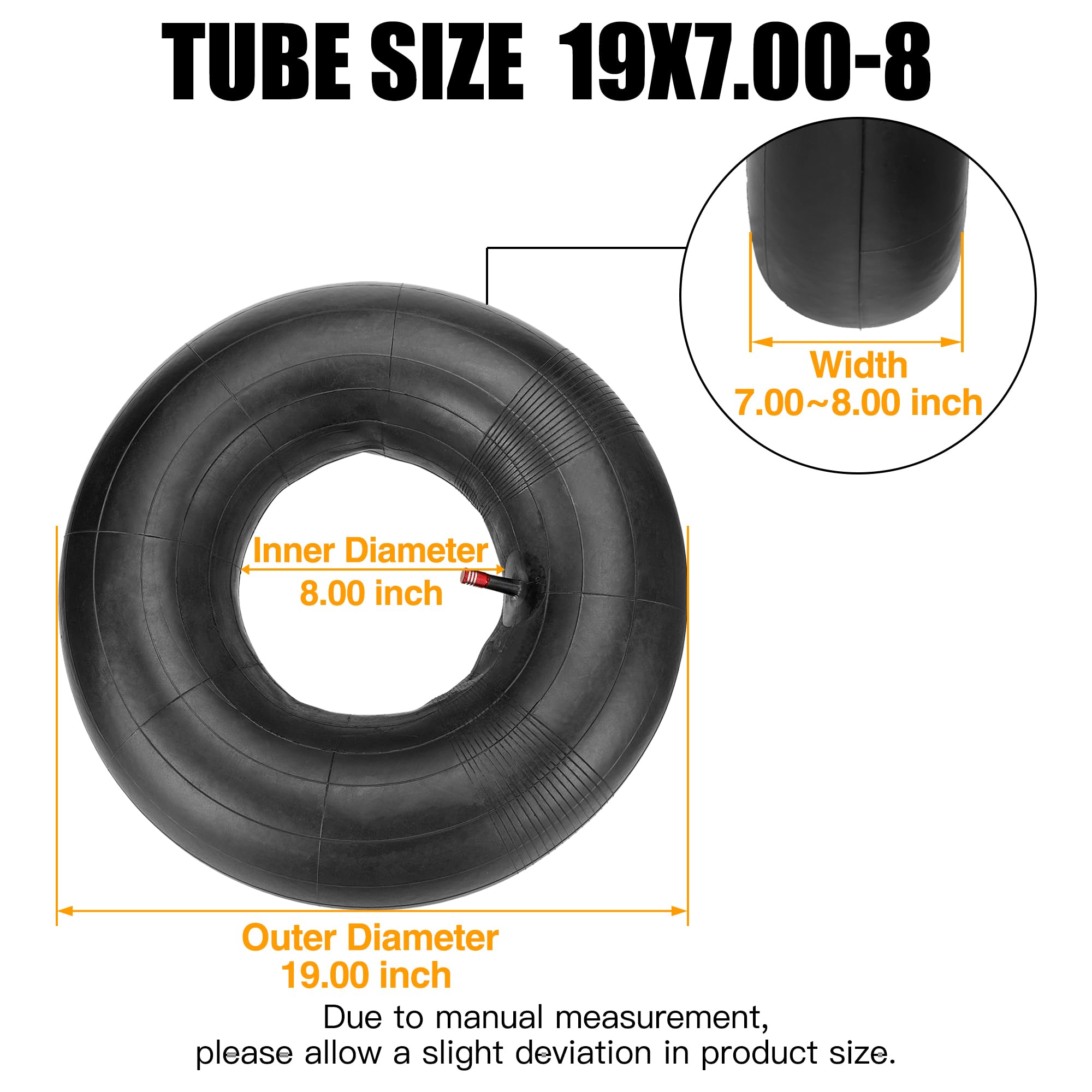 Fvrito 19X7-8 19X7.00-8 20X7-8 Inner Tube For Atv Quad 4 Wheeler Go Kart Baja Warrior Mini Bike Lawn Tractor Snow Blower Golf Cart Garden Trailer Heavy Duty Lawn Mower 2 Pack