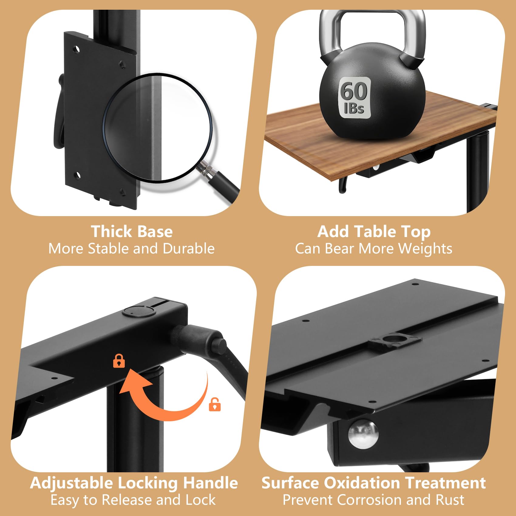 Virego Aluminum Alloy Removable Table Leg RV, 360 Degree Rotation Laptop Table Leg, Height Adjustable Table Leg Bracket for RV C