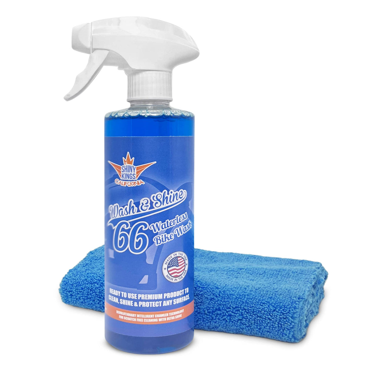 Shinykings Wash&Shine 66 Waterless Motorcycle Cleaner | Made In Usa | Ultra Shine Effect | Detailing Wash Spray For All Surfaces | 16 Fl.Oz