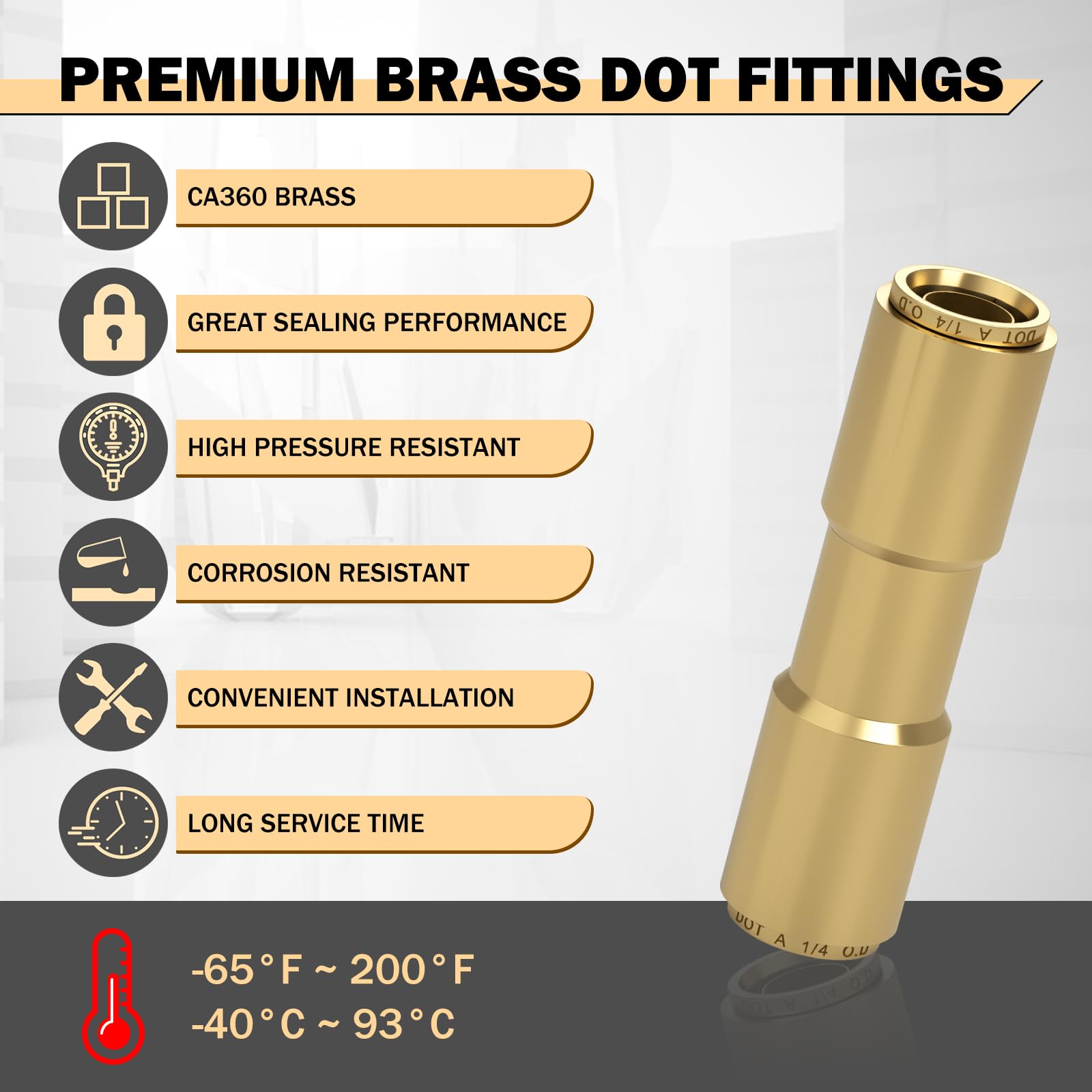 Cheemuii 6 Pcs 1/4 Brass Dot Air Line Fitting Straight Union Quick Connect Fittings 1/4 Air Hose Dot Air Fittings For Semi Truck