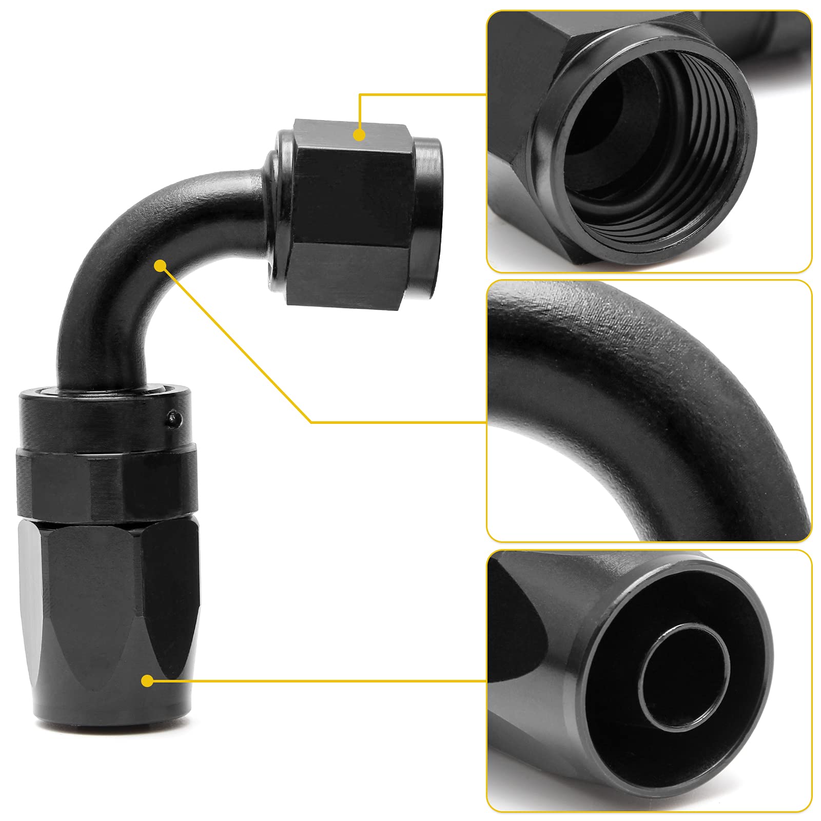 Shineyoo 10An 90 Degree Swivel Hose End Fitting 2 Pcs For Braided Fuel Oil Line End 10An Fittings Aluminum Black