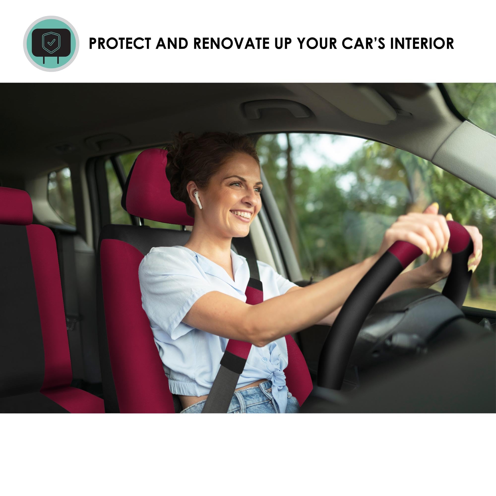 FH Group Car Seat Covers Full Set Cloth,Universal Fit combo,Washable Automotive Seat Covers,Low Back Front Seat Covers,Airbag Co