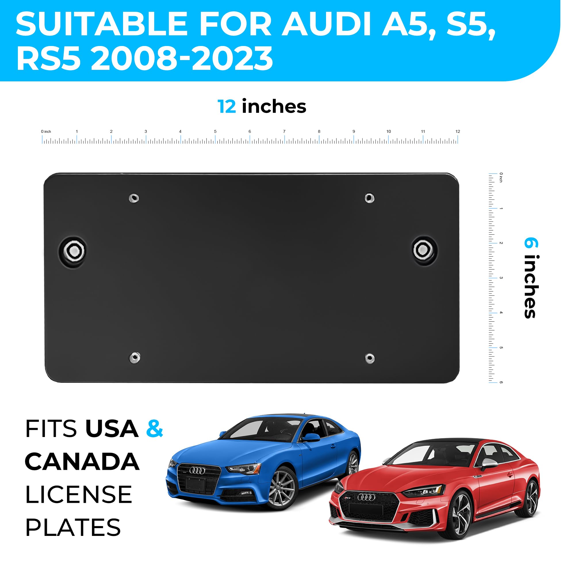 Trunknets Inc Rear Bumper License Plate Bracket for Audi A5 S5 RS5 2008-2023, Black Plastic with 8 Screws & Wrench Kit