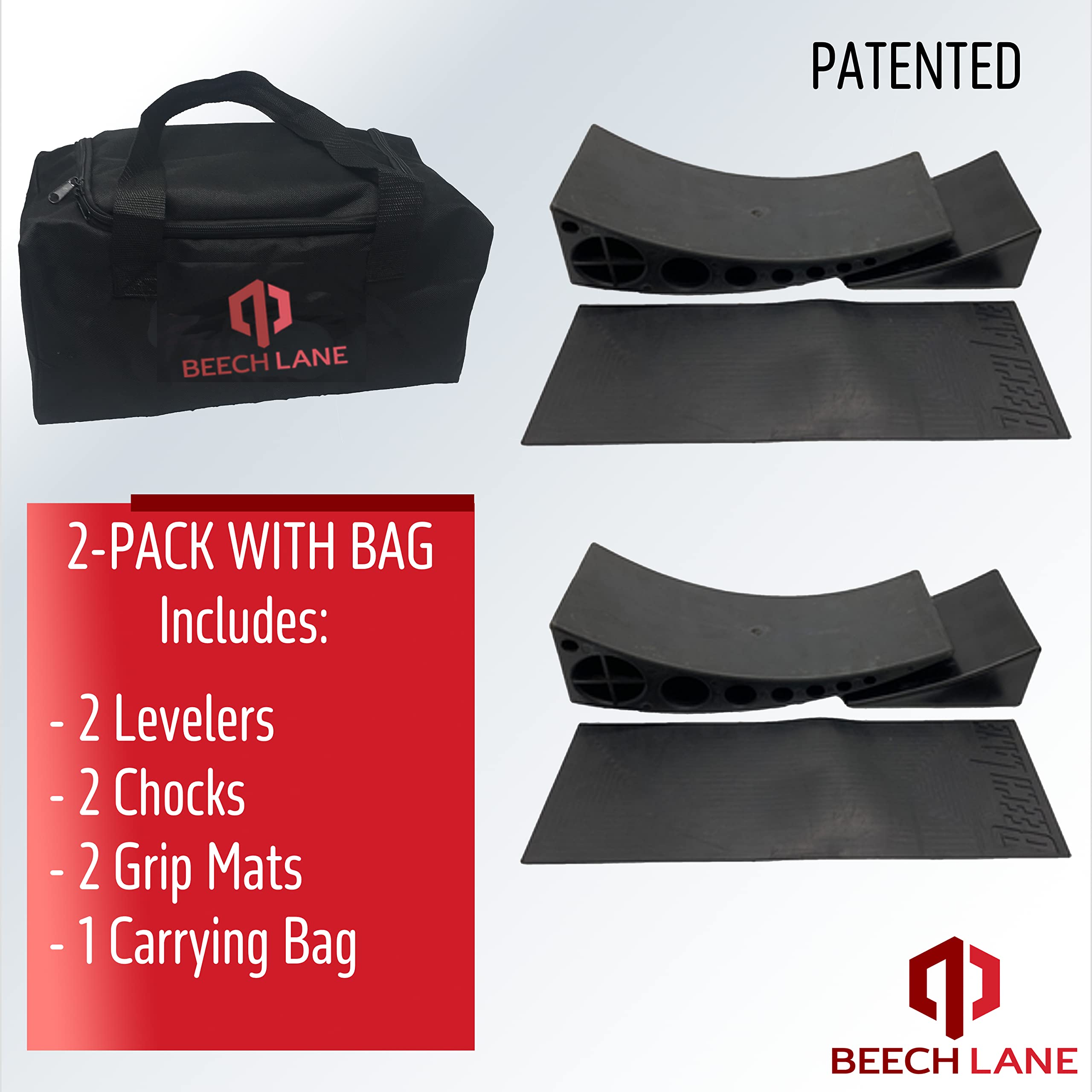 Beech Lane Camper Leveler 2 Pack With Carrying Bag - Precise Camper Leveling, Includes Two Curved Levelers, Two Chocks, Two Rubb
