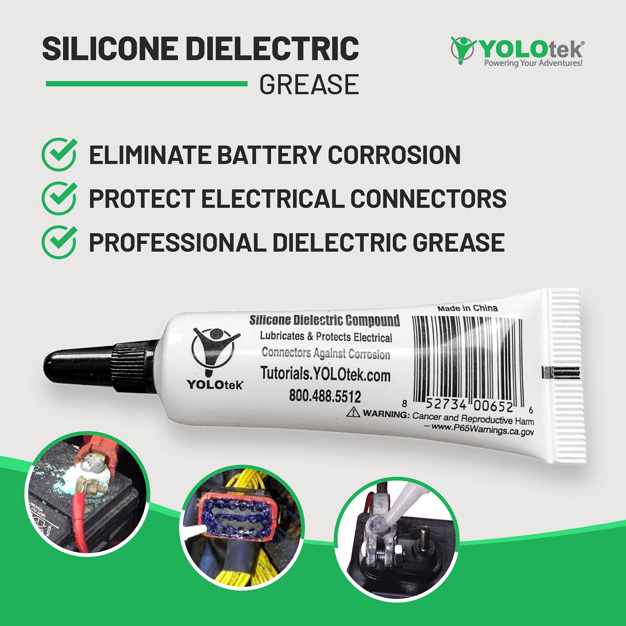 Silicone Dielectric Grease Automotive/Marine 10G By Yolotek Veteran Owned. Silicone Grease For Electronics, Spark Plugs & Battery Terminals Silicone Lube. Protects Electrical Connectors. Grease Tube