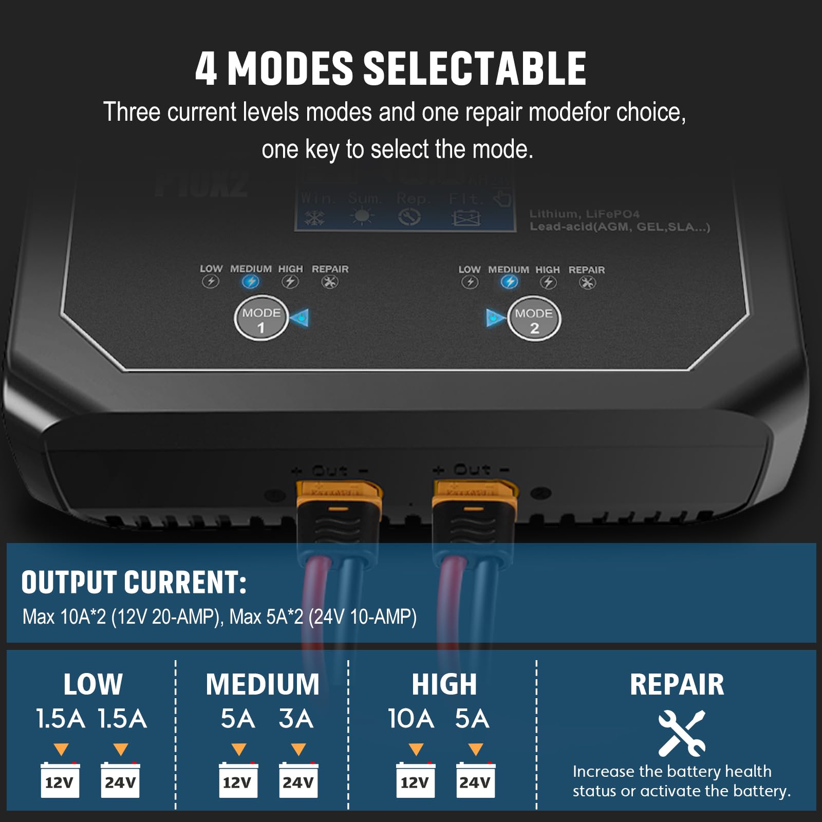 20-Amp (10 Amp 2 Bank) Dual Smart Marine Charger,Fully-Automatic Car Battery Charger,12V And 24V Lithium Lifepo4 Trickle Charger