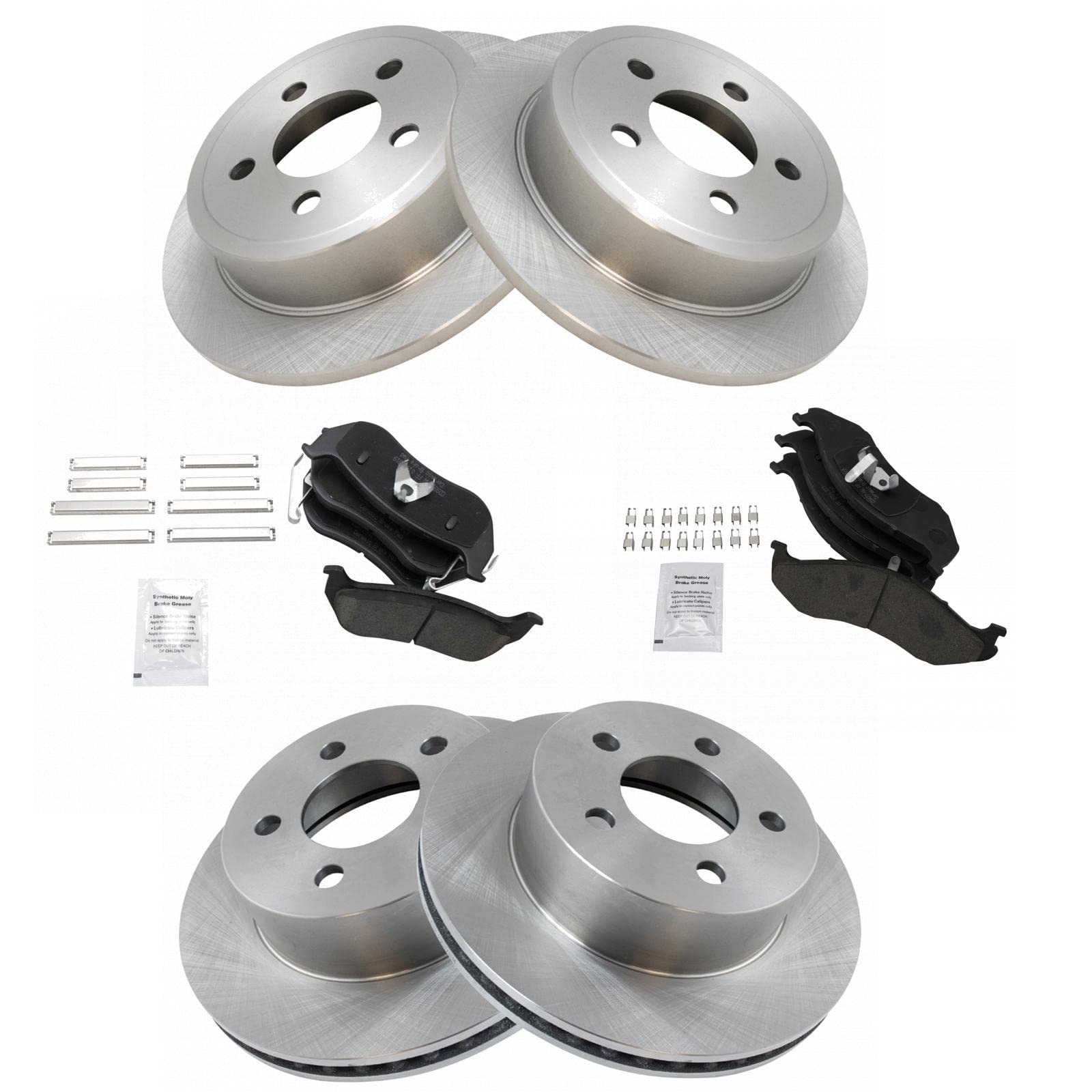 Trq Front And Rear Brake Pad & Rotor Kit Brake Pads Brake Rotor Ceramic Compatible With 2003-2006 Jeep Wrangler