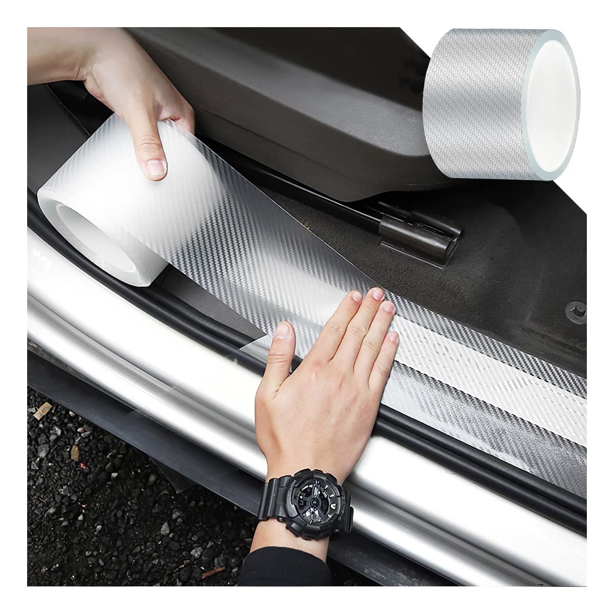 Car Door Edge Guards, Clear Invisible Carbon Fiber Auto Door Sill Protector, Anti-Collision Transparent Adhesive Strip Film, Diy Vehicle Door Trim Tape Accessories For Most Cars (2.7"X394",White)