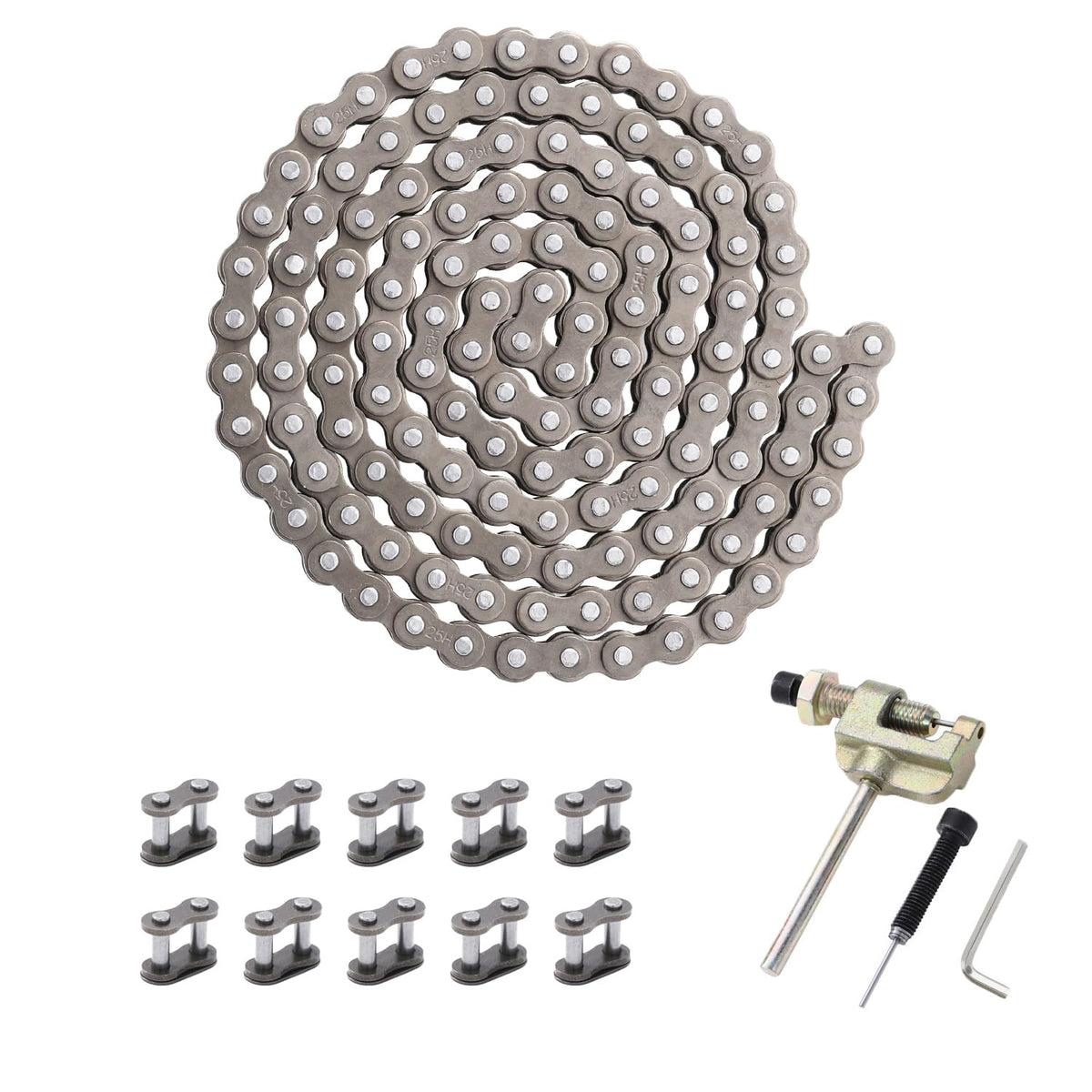 Kamier #25 Roller Chain 132 Link With Drive Chain Breaker For Razor Mx500 Mx650 Sx500 Mcgrath Dirt Rocket Bike Off Road Motocross Pit Bike Kids Electric Scooter Moped Mini Pocket Bike Heavy Duty Parts
