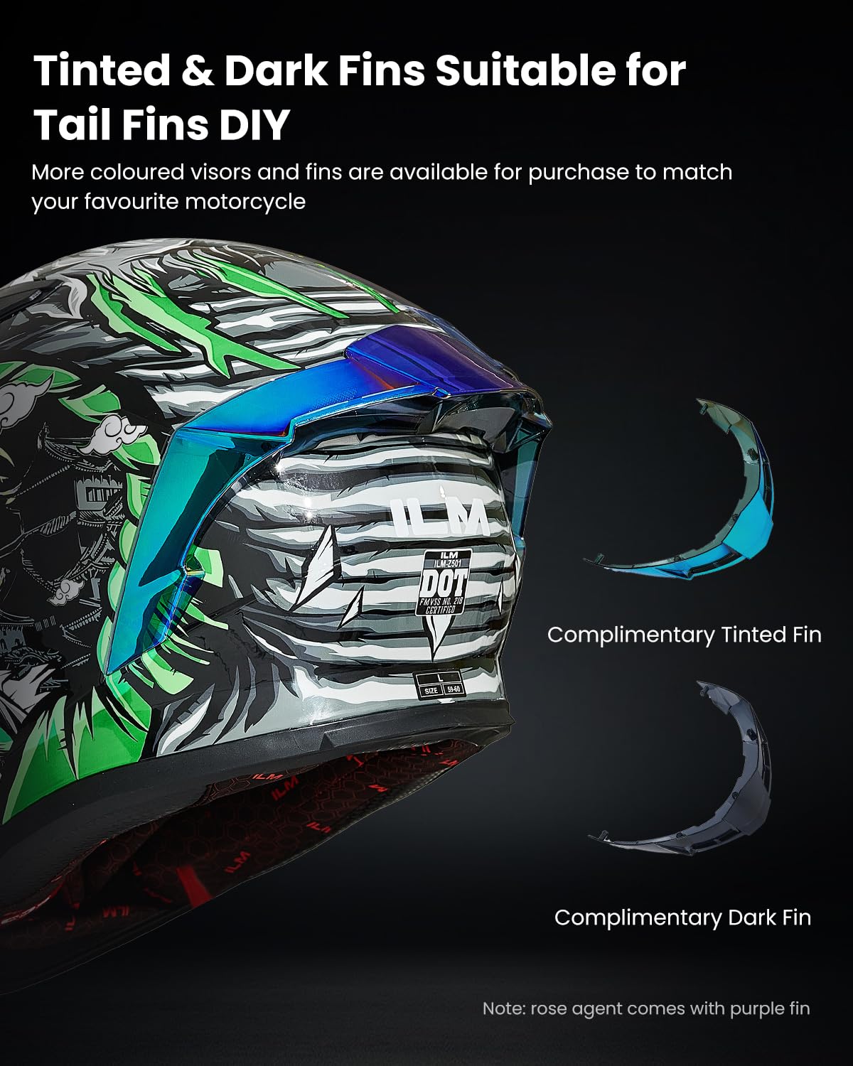 Ilm Motorcycle Helmet Full Face With Pinlock Compatible Clear&Tinted Visors And Fins Street Bike Motocross Casco Dot Model Z501(Legend Green, Large)