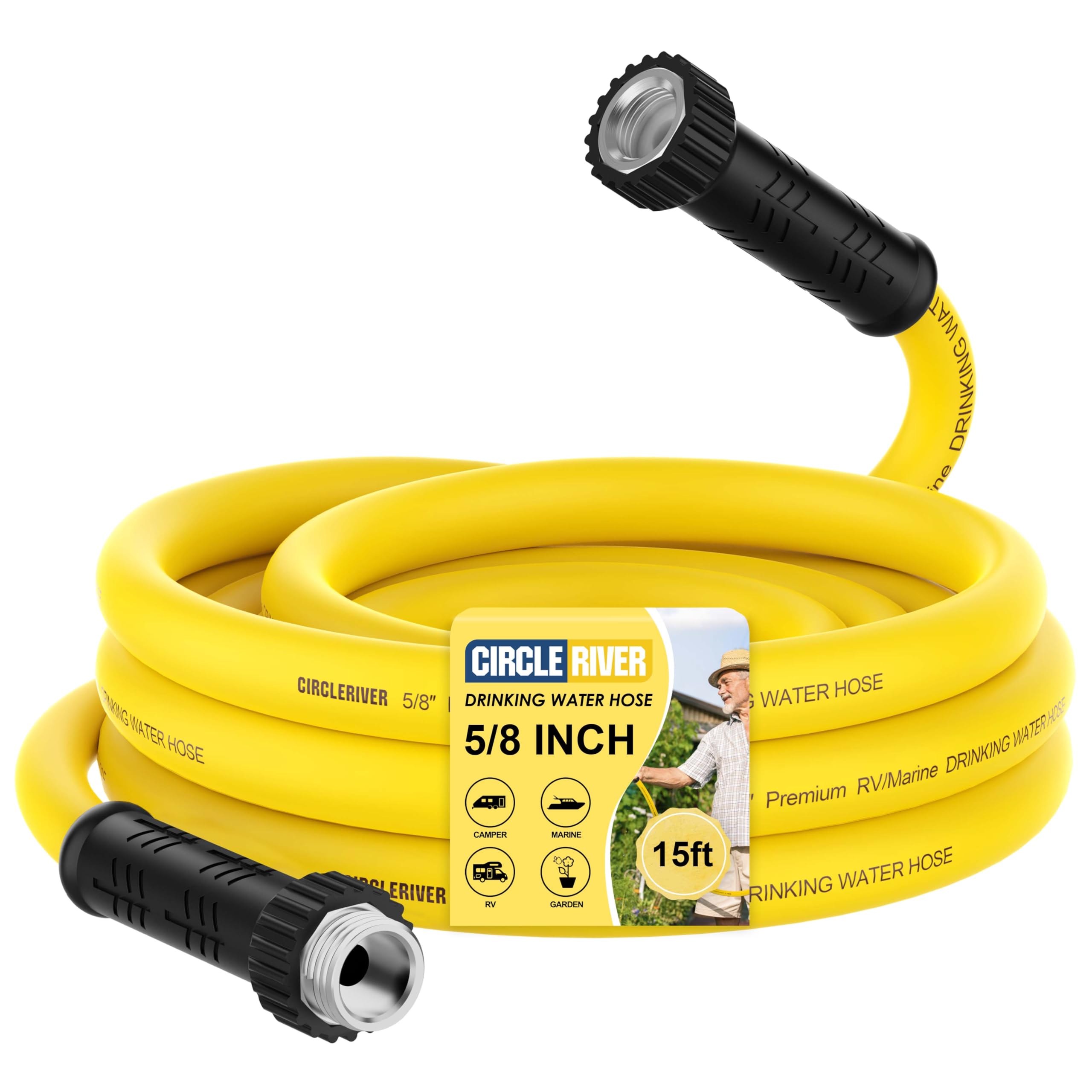 Circleriver Rv Drinking Water Hose 15Ft With Storage Bag, 5/8'' Premium Fresh Water Hose For Rv, Camping, Marine, Trailer And Tr