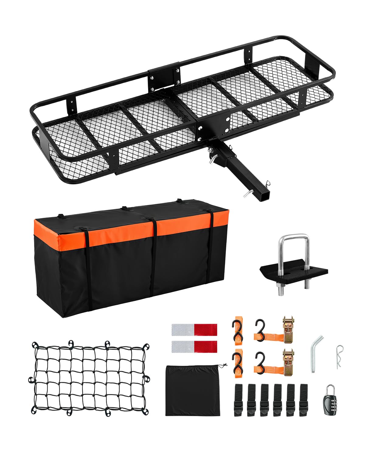 VEVOR 60 x 20 x 6 Hitch Cargo Carrier, 500 lbs Capacity with Cargo Net & Waterproof Cargo Bag, Folding Hitch Mount Cargo C