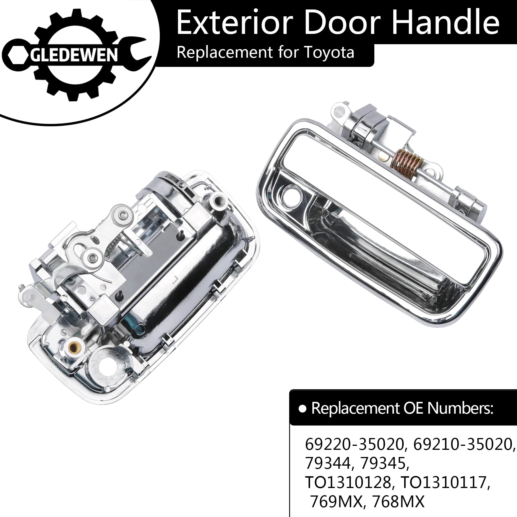 Exterior Door Handle, Compatible with 1995-2004 Toyota Tacoma, 2004-2012 Toyota Hilux, Chrome Front Outside Left Driver & Right