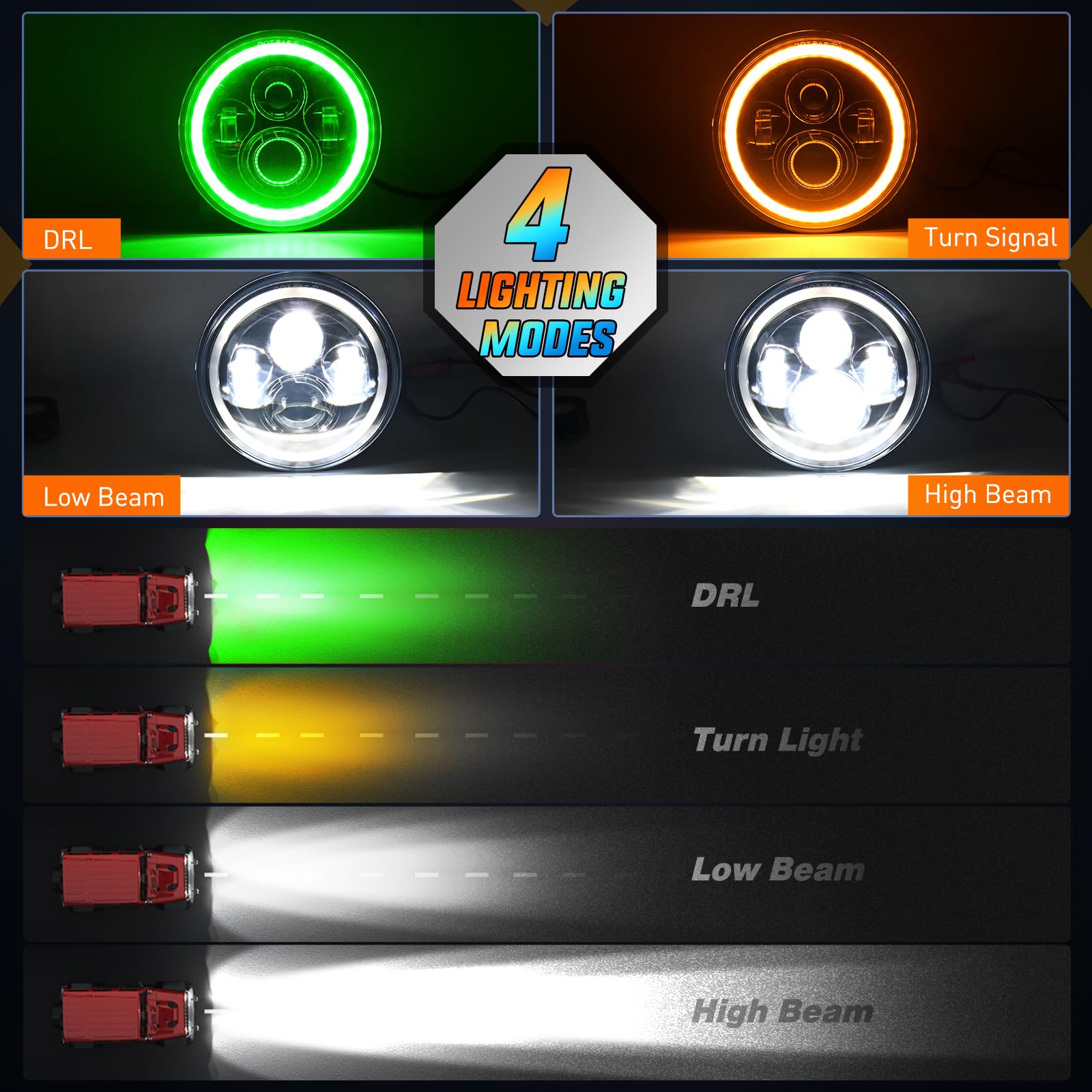 Nilight 7 Inch Round Led Halo Headlights W/Turn Signal Amber Light Green Drl High Low Beam 7    Headlight Compatible With 2007 2