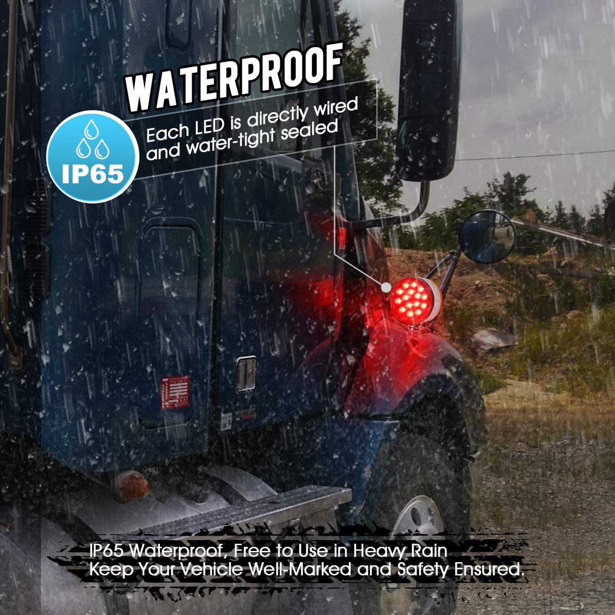 Partsam 2pc 3'' Red/Amber Double Face Chrome Round Pedestal Lights 30 LED Sealed Clear Lens Fender Mount Stop Turn Tail Lights R