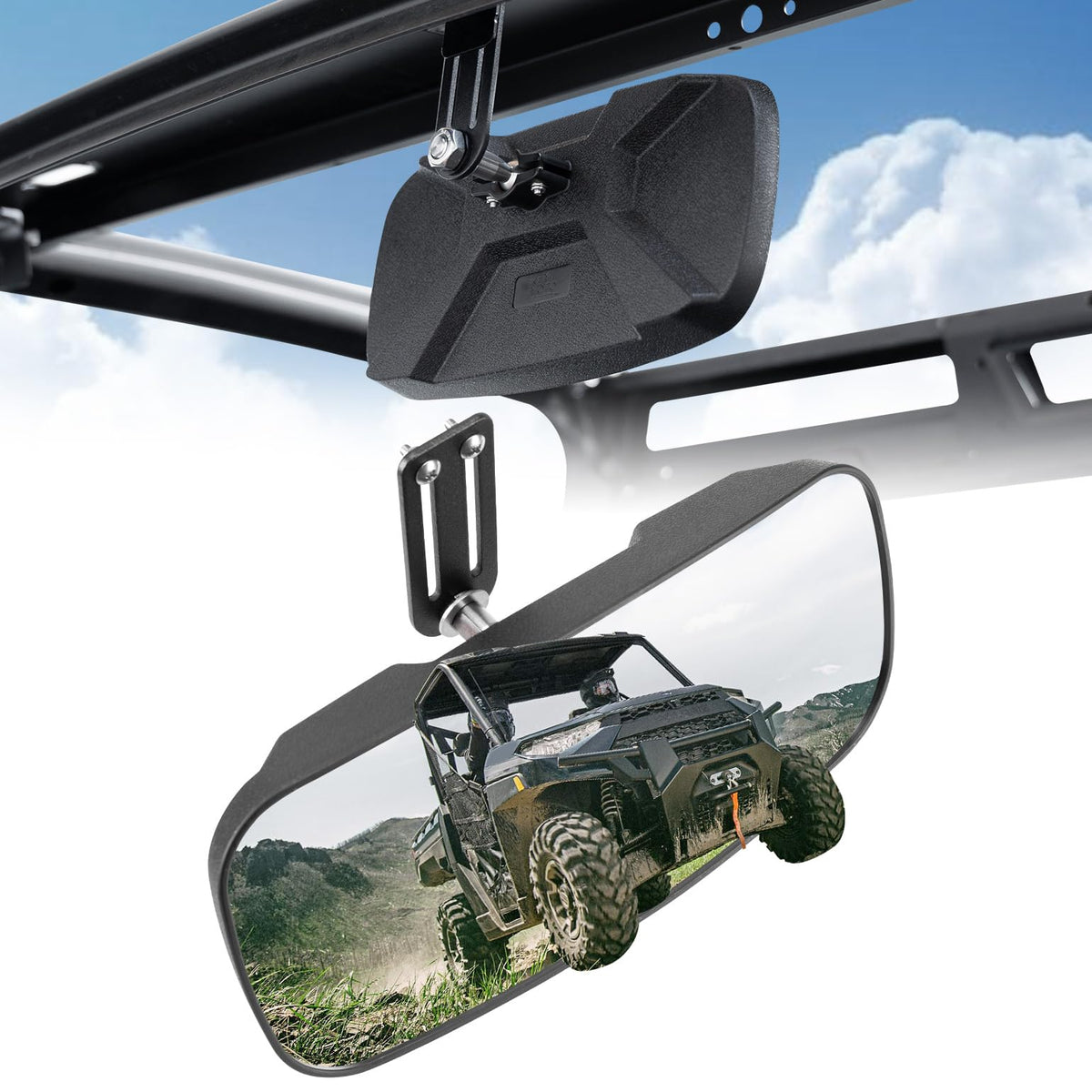 KEMIMOTO Upgraded Rear View Mirror with Sliding Height Adjustment Compatible with Polaris Ranger 500 570 900 XP 1000 XP/Crew 201