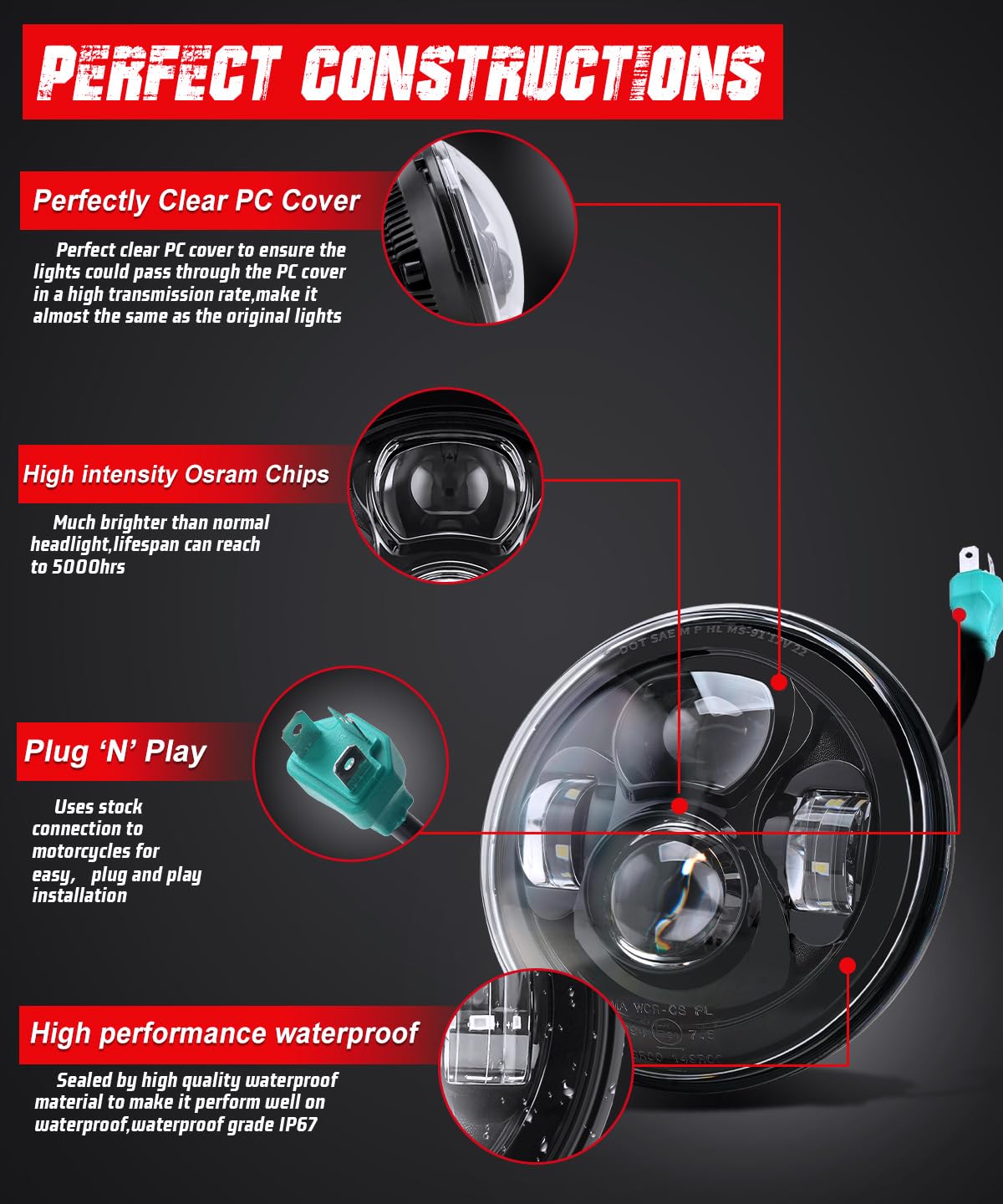 New 7'' Led Headlight 4.5'' Auxiliary Fog Lights Kit For Motorcycle Accessories Compatible With Harley Street Glide Electra Ultr