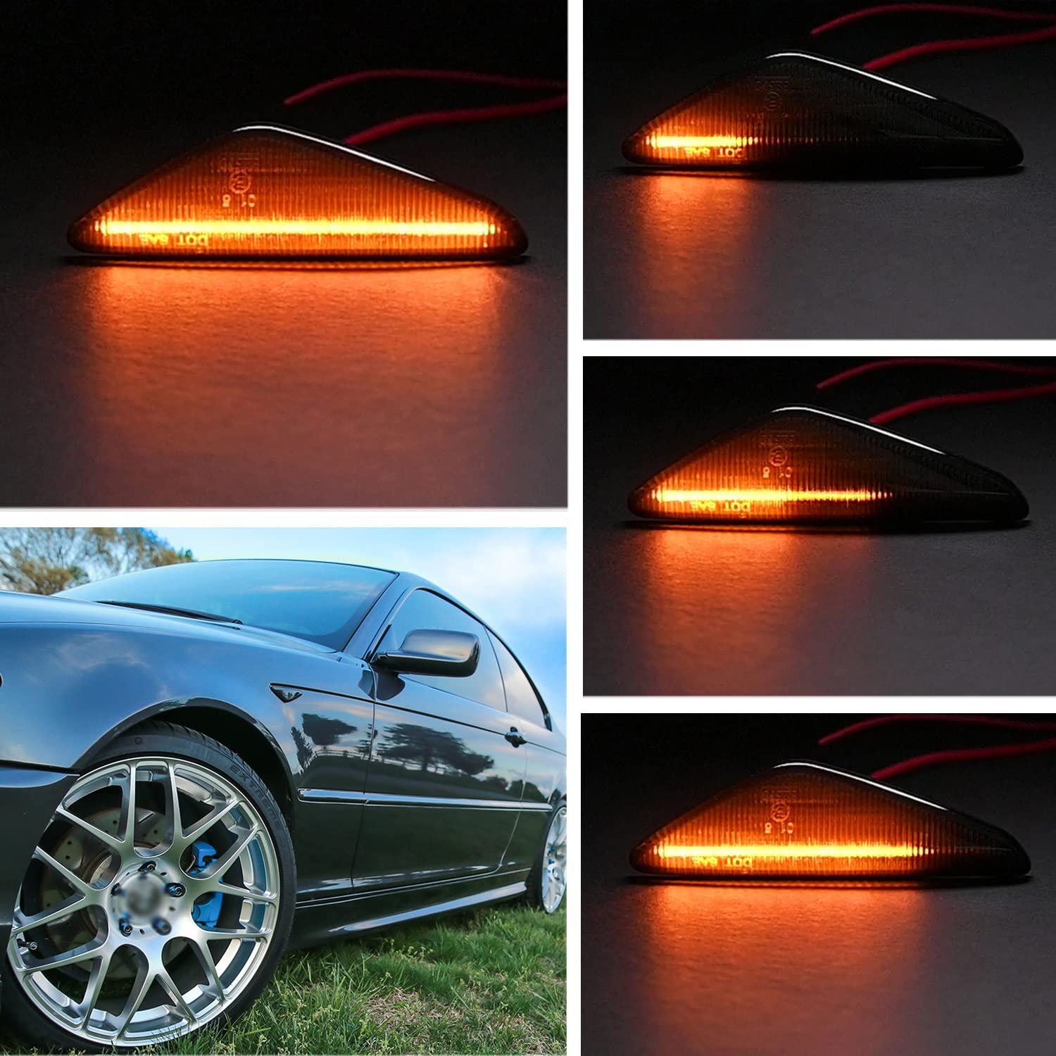 Nslumo Sequential Amber Led Side Marker Lights For 2004-2006 B'Mw E46 Lci 325Ci 330Ci Coupe Convertible Front Fender Turn Signal