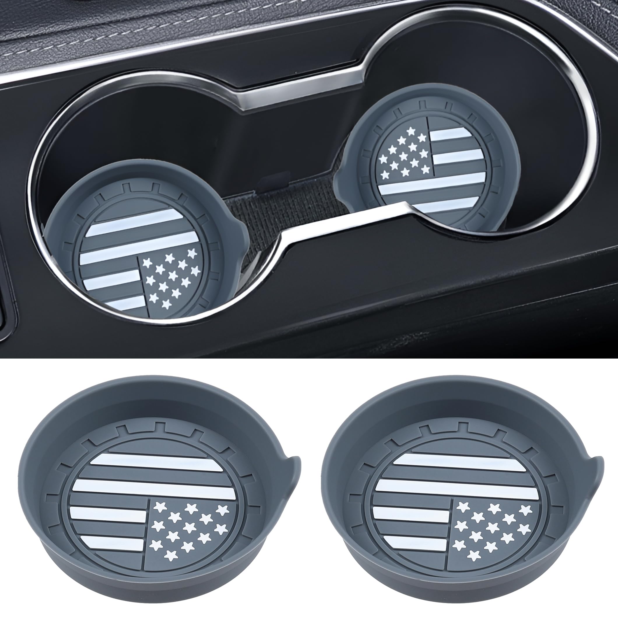 Amooca Car Cup Coaster Universal Non-Slip Silicone Cup Holder Insert Car Interior Accessories For Drink American Flag Us Flag 2