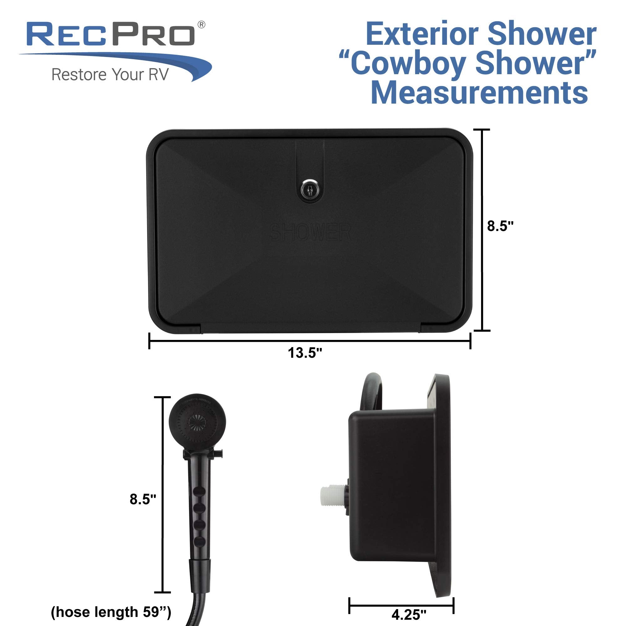 Recpro Rv Exterior Shower Box Kit | Locking Cowboy Shower With 51    Vinyl Hose, 2.5 Gpm Showerhead | Uv-Resistant, Rust-Free, E