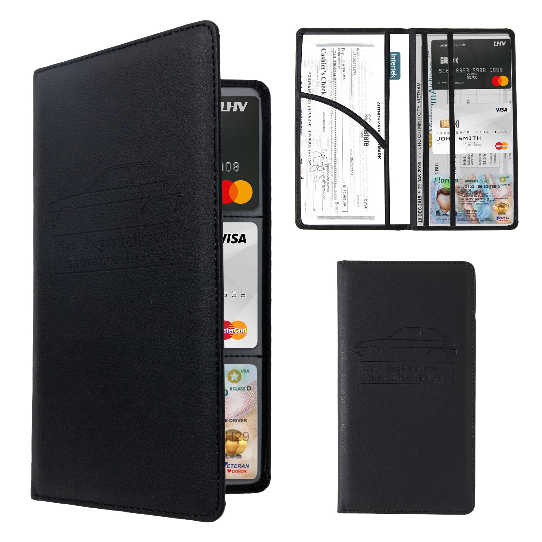 Dalueery.H Car Registration And Insurance Holder Registration And Insurance Card Holder Car Essentials For Women Men (Black)