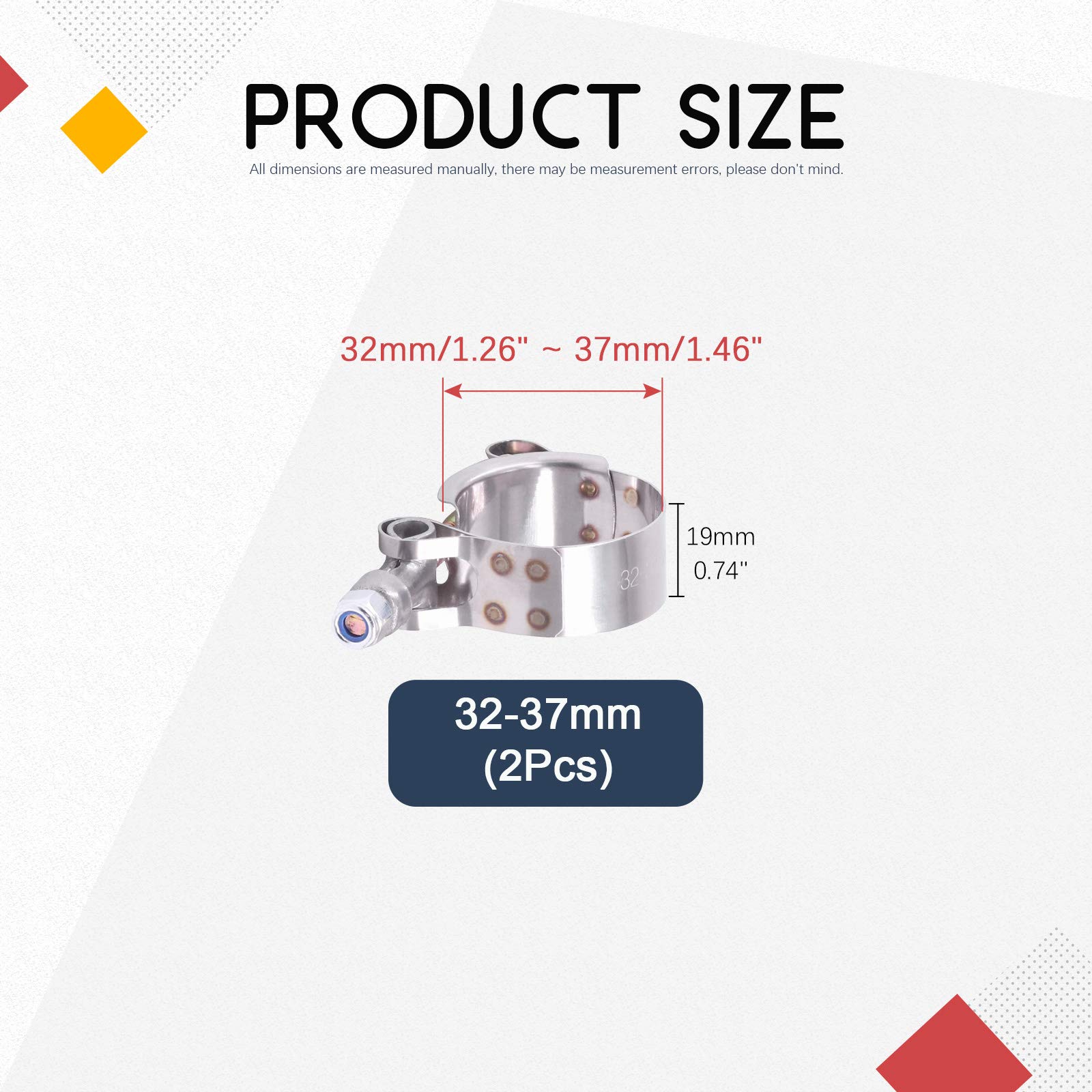 Hilitchi 2Pcs Stainless Steel T-Bolt Clamps With Rounded Band Edges Heavy Duty Turbo Intake Intercooler Clamp (63-71Mm) For 2 1/