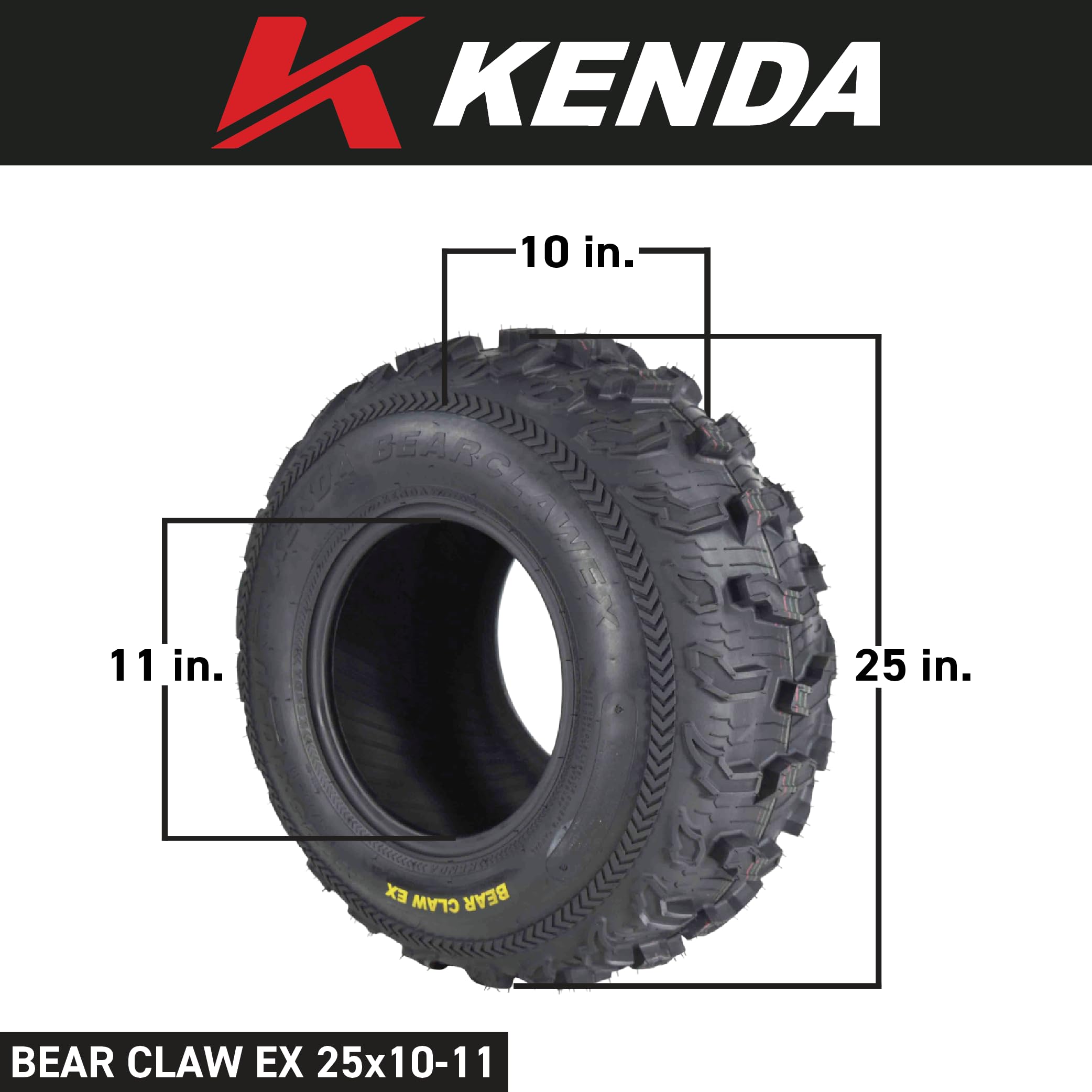 Kenda Bearclaw Ex K573-25X10-11 Rear Tires For All Terrain (Atv), Utv, And Side By Side (Sxs) Vehicles - 6-Ply - Bear Claw Ex 25