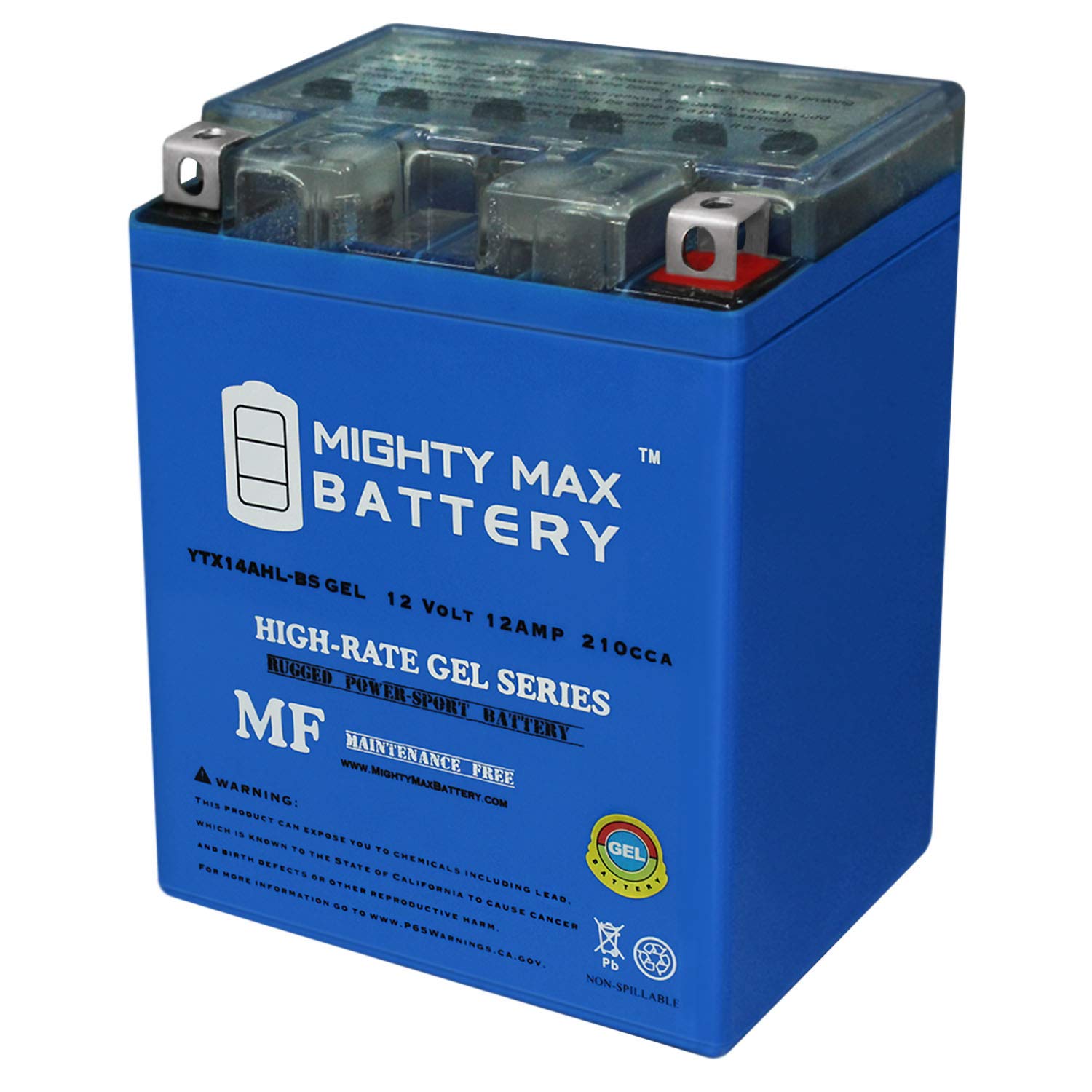 Mighty Max Battery Ytx14Ahl Gel -12 Volt 12 Ah, Gel Type, 210 Cca, Rechargeable Maintenance Free Sla Agm Motorcycle Battery