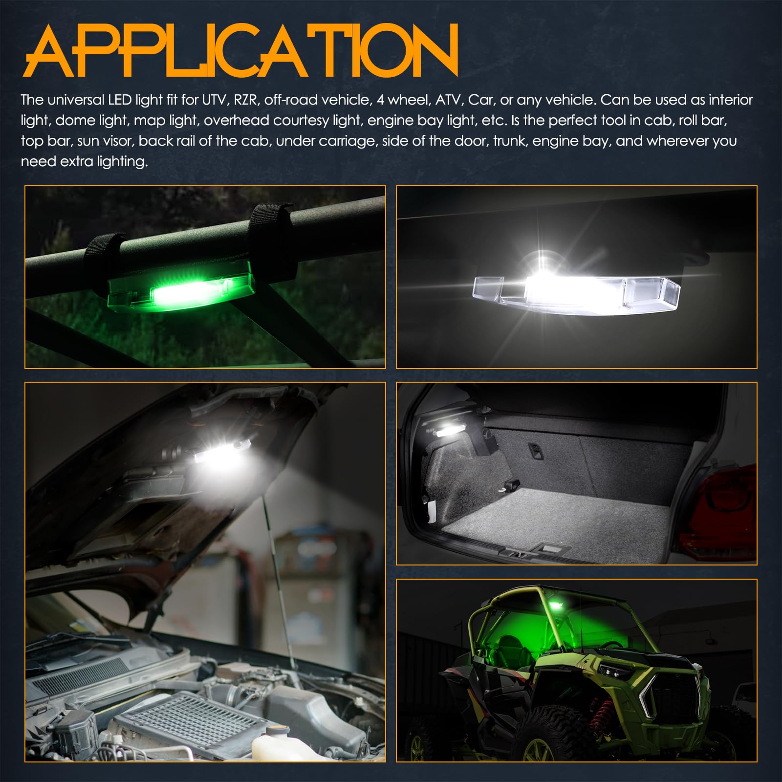 Nirider Utv Interior Light Universal Roll Bar Mount Led Light Utility Roll Cage Light Courtesy Light Interior Dome Light For Utv Atv Polaris Rzr Can-Am Truck Car Off Road Vehicle - White Green