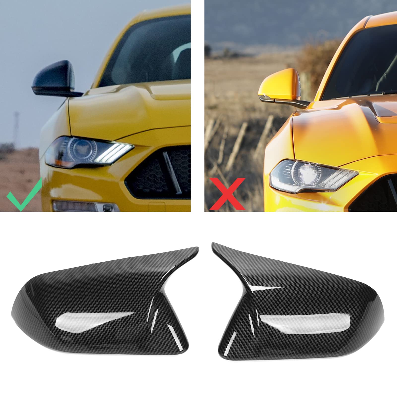 Wing Mirror Cover, 2Pcs Door Mirror Cover Left Right Horn Replacement For Mustang 2015 2016 2017 2018 2019 2020 2021 2022 (Carbon Fiber Pattern)